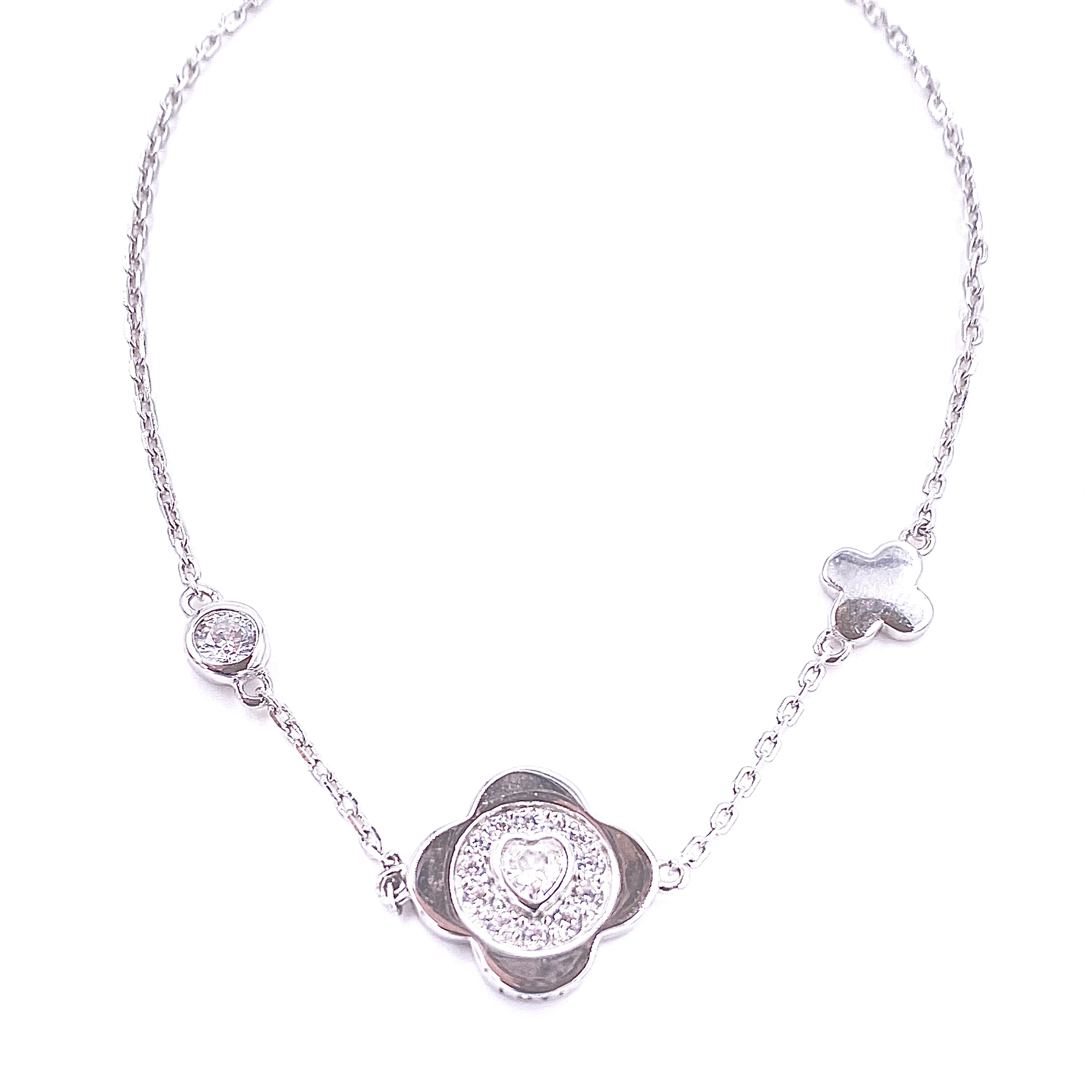 Ashley Gold Sterling Silver Clover CZ Design Link Bracelet - Elegant 925 Silver Jewelry for Women - Perfect for Parties, Weddings & Everyday Wear