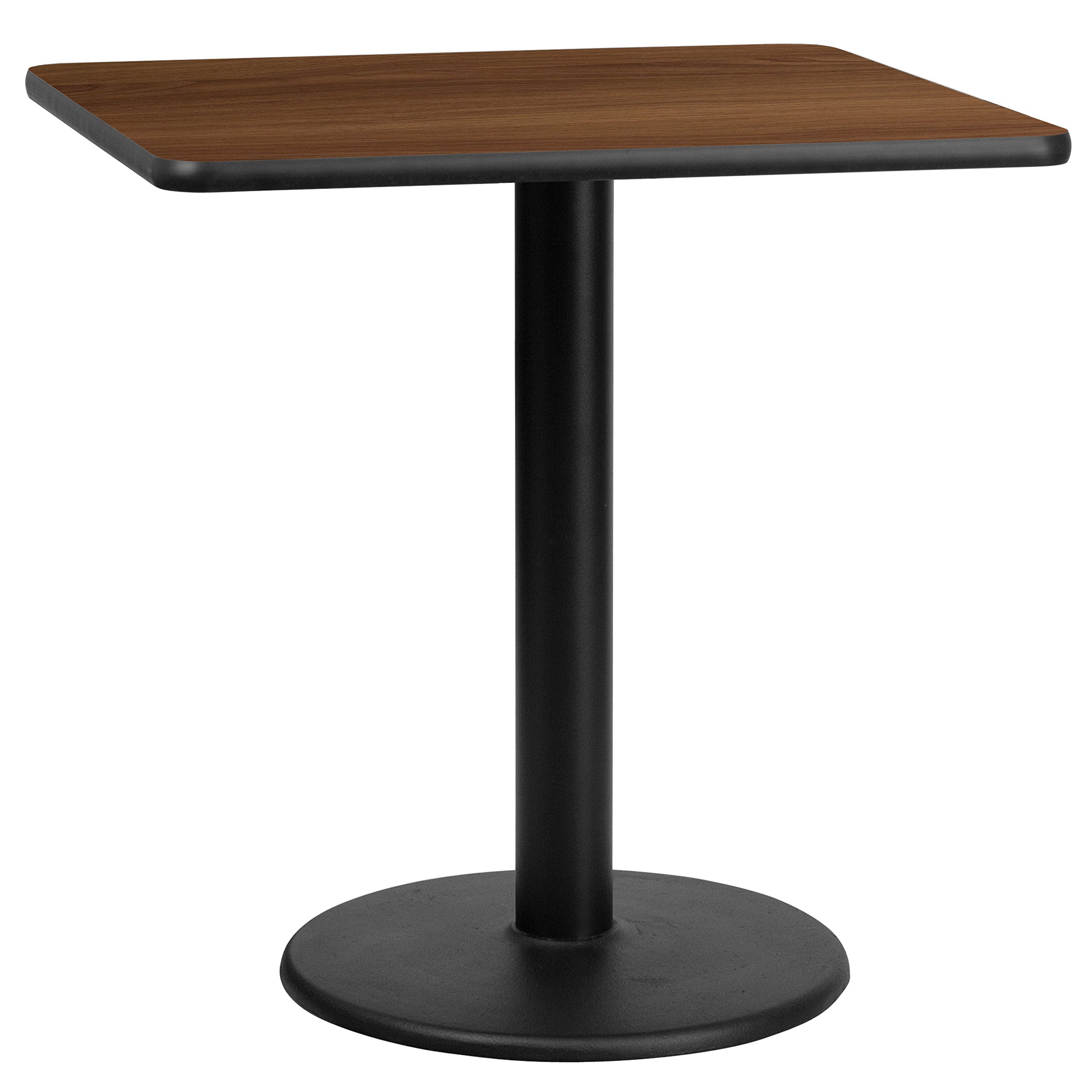 Flash Furniture Graniss 30'' Square Walnut Laminate Dining Table with 18'' Round Base | Perfect for Small Spaces, Kitchens & Breakfast Nooks
