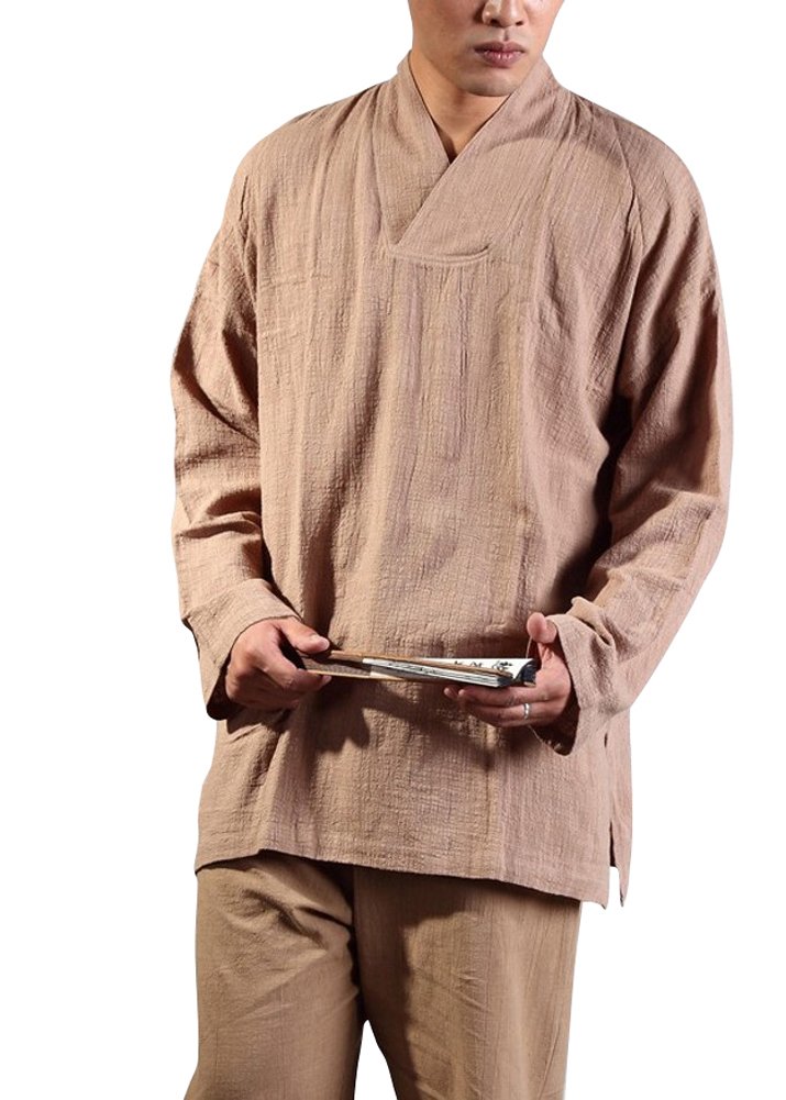 Buddhist Monk Robe - Vintage Religious Tunic V-Neck - White Gray Khaki - S to XXL - Meditation & Yoga Wear for Spiritual Practice
