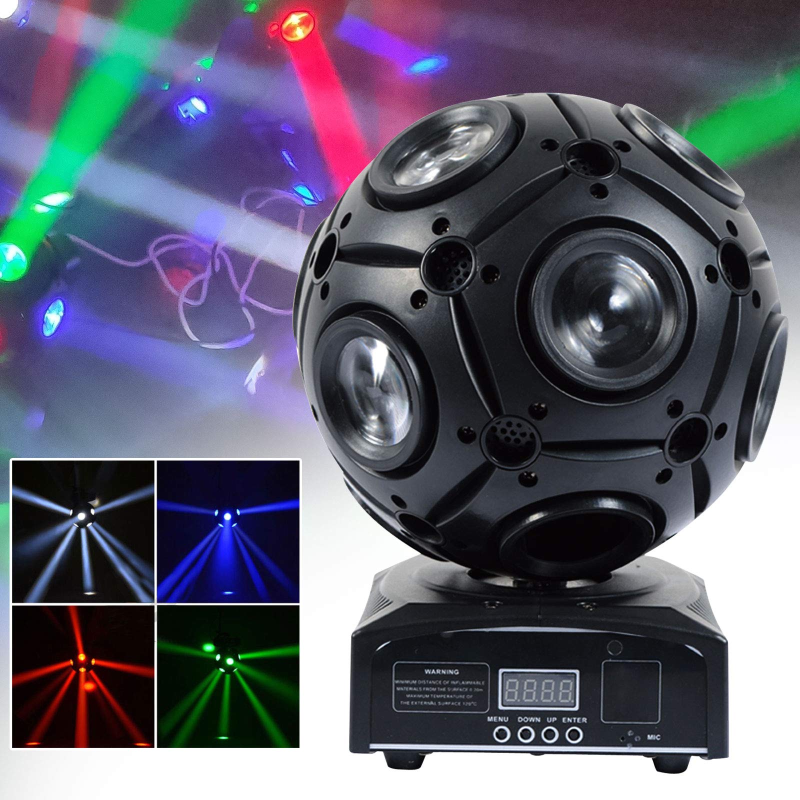 4-in-1 RGB Moving Head Light 120W - Professional DMX Stage Lighting for DJ, Club, Bar, Wedding & Concert - RGBWA+UV Beam Spot with Sound Active Mode for Dynamic Stage Effects