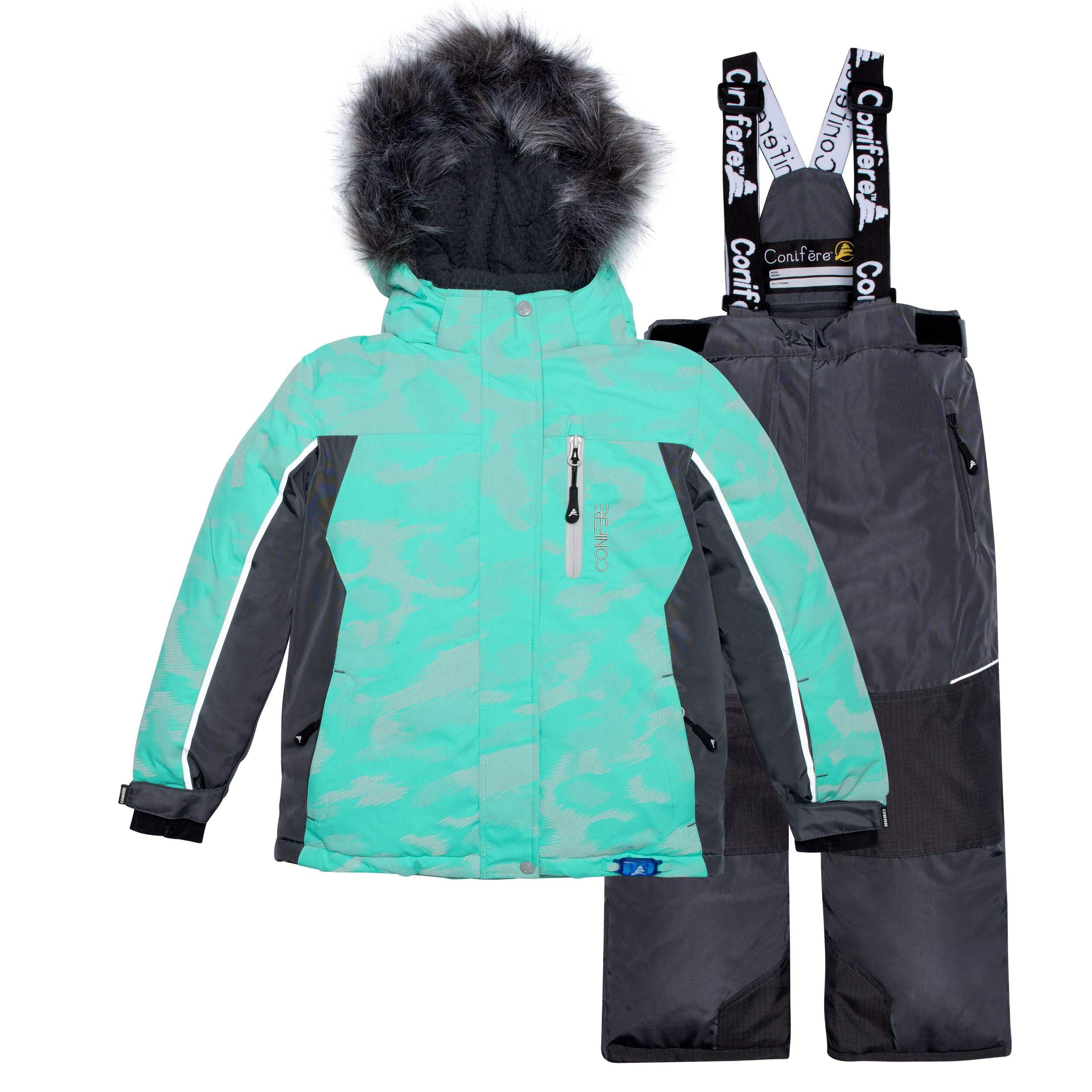 CONIFÈRE Turquoise Plume Girls Snowsuit Set - Waterproof Winter Jacket & Pants for Toddler Girls (Ages 2-4) | Warm Snow Outfit for Skiing, Sledding & Outdoor Winter Activities