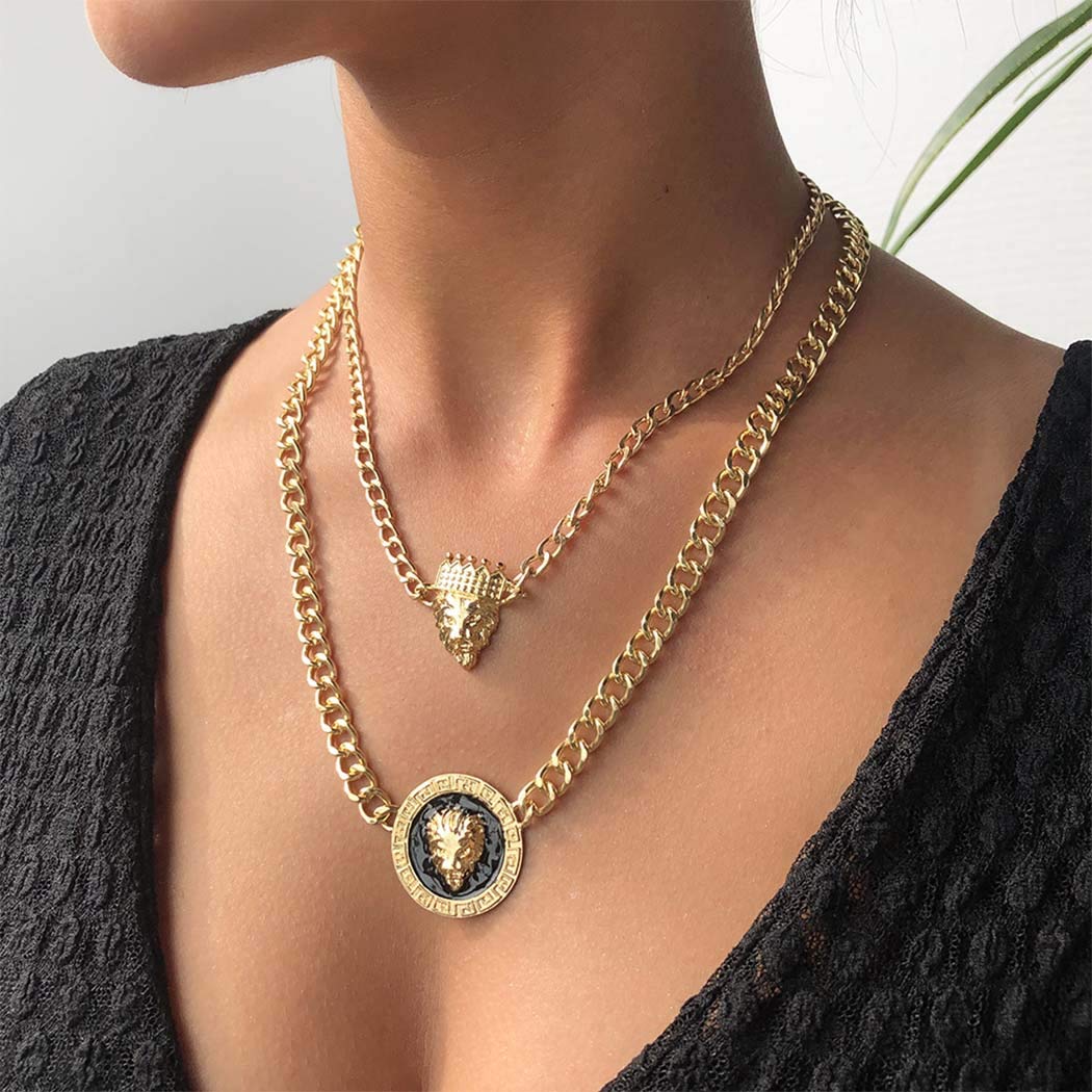 Ckecharfa Layered Moon Pendant Necklace for Women - Gold Sequins Chain Jewelry for Everyday Wear, Date Night & Gift Giving