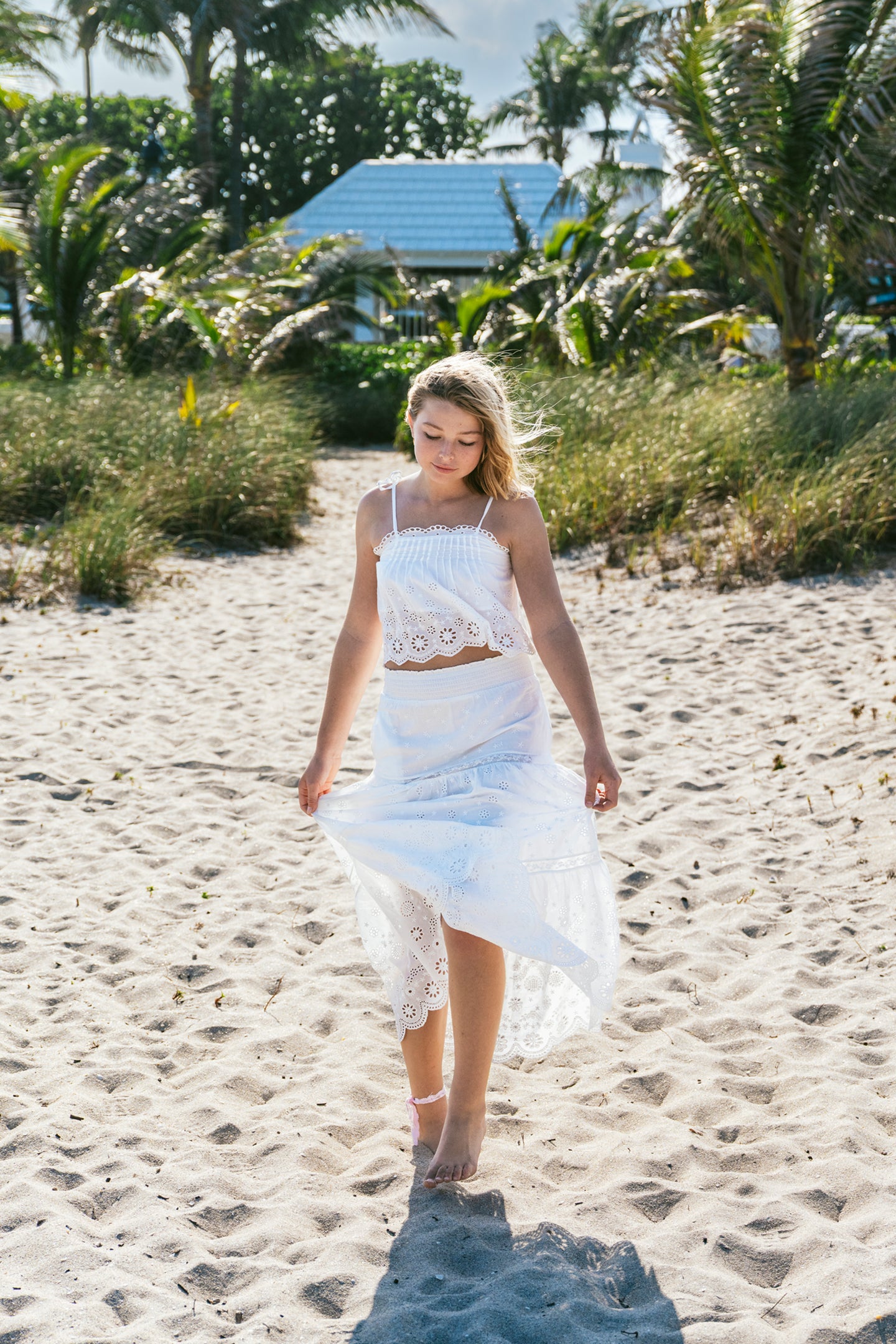 Caelia Eyelet Lace Maxi Skirt for Girls - Elegant Floral Embroidery Summer Dress for Teens - Perfect for Beach, Wedding & Special Occasions