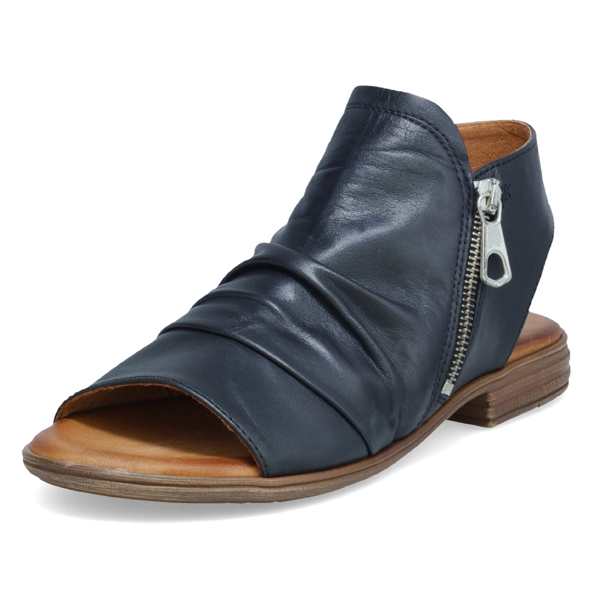 Miz Mooz Dylan Women's Leather Peep Toe Sandals with Side Zipper - Boho Chic Summer Sandals for Casual Outings, Beach Vacations & Date Nights
