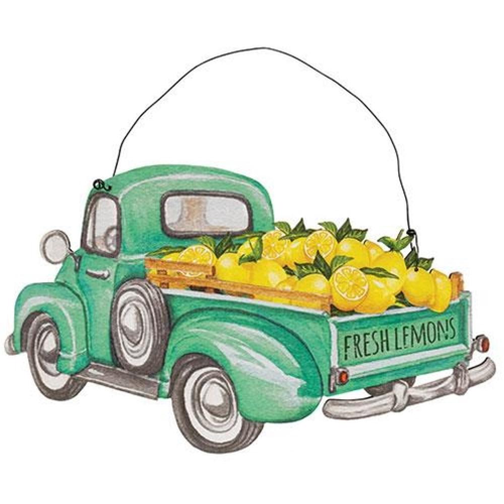 Fresh Lemons Wooden Truck Hanger - Rustic Farmhouse Kitchen Decor for Wall or Door - Perfect for Home, Office, Restaurant & Gift Giving
