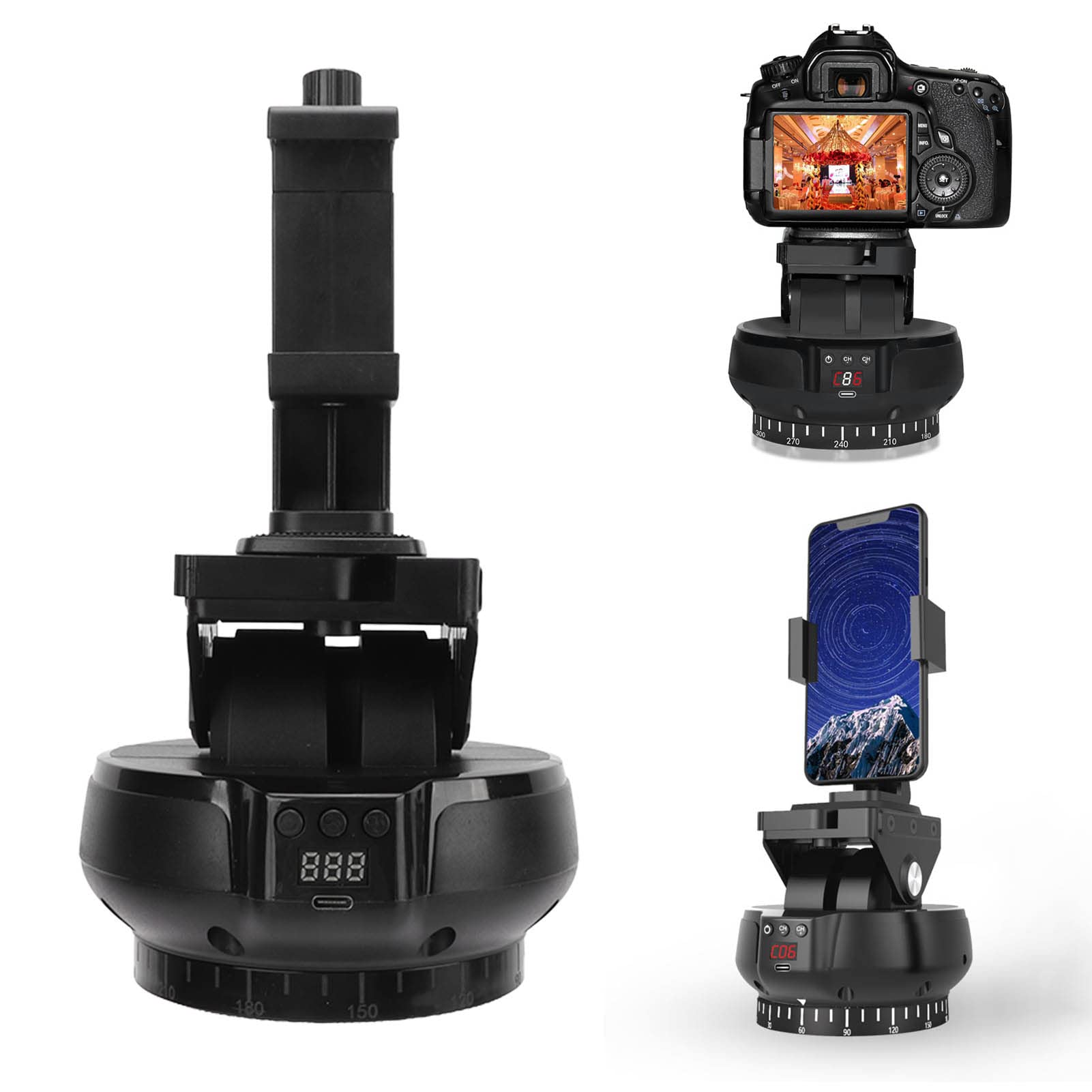 2.4G Motorized Panoramic Tripod Head - 360° Rotation & ±35° Tilt with Remote Control for DSLR Camera & Smartphone | Perfect for Time-Lapse Photography, Vlogging & Live Streaming