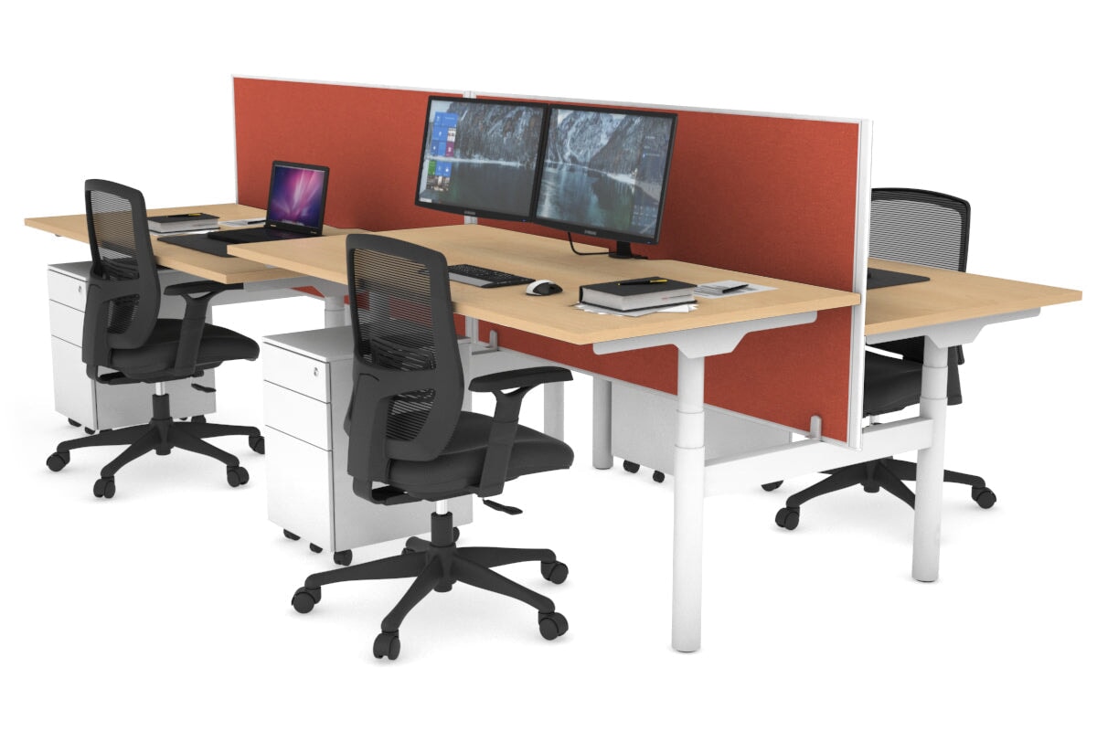 Flexi Premium Height Adjustable 4-Person H Bench Workstation - White Frame [1800L x 800W with Cable Management] - Ideal for Office, Coworking Spaces & Collaborative Work Environments