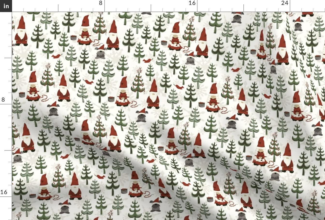 Christmas Gnomes Small Green Red Snowflakes Forest Trees Sage Printed Minky Fabric Fat Quarter - Soft Plush Fabric for Sewing Baby Blankets, Quilt Backing & DIY Holiday Decorations - Perfect for Christmas Crafts, Home Decor & Gift Making