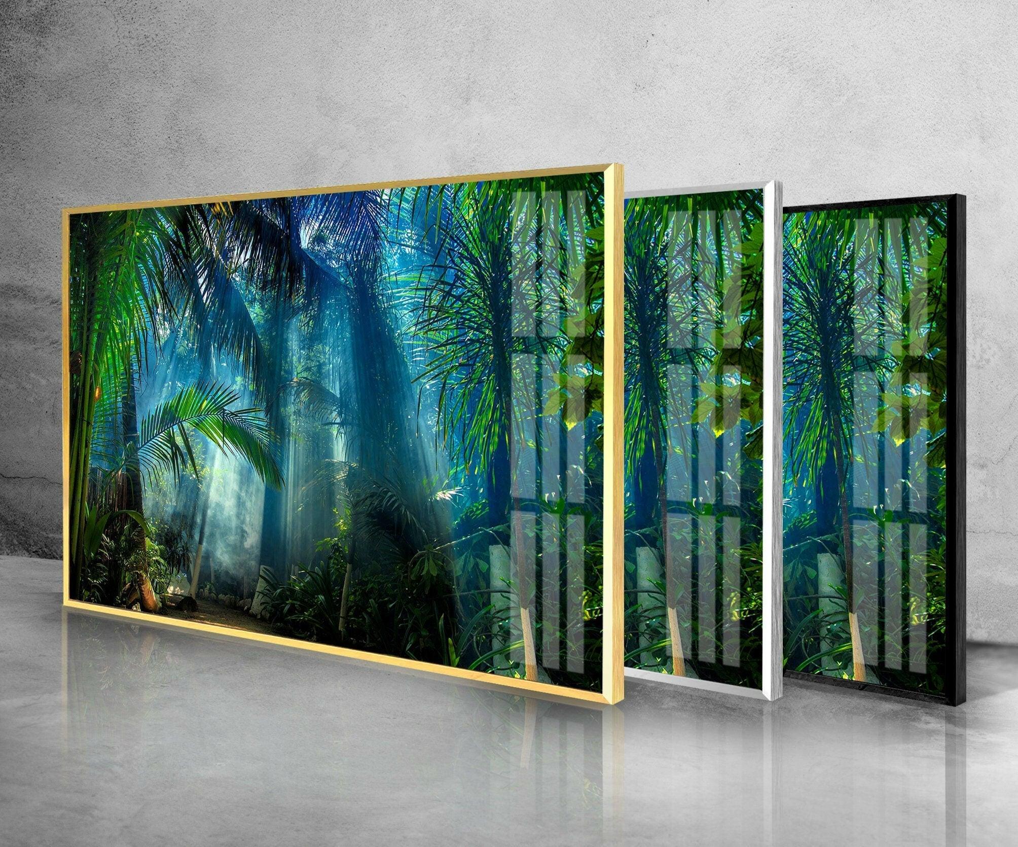 Amazon Rainforest Glass Wall Art - Handmade Nature Inspired Decor for Living Room, Bedroom & Office - Stunning Tropical Forest Scenery for Home & Office Decor