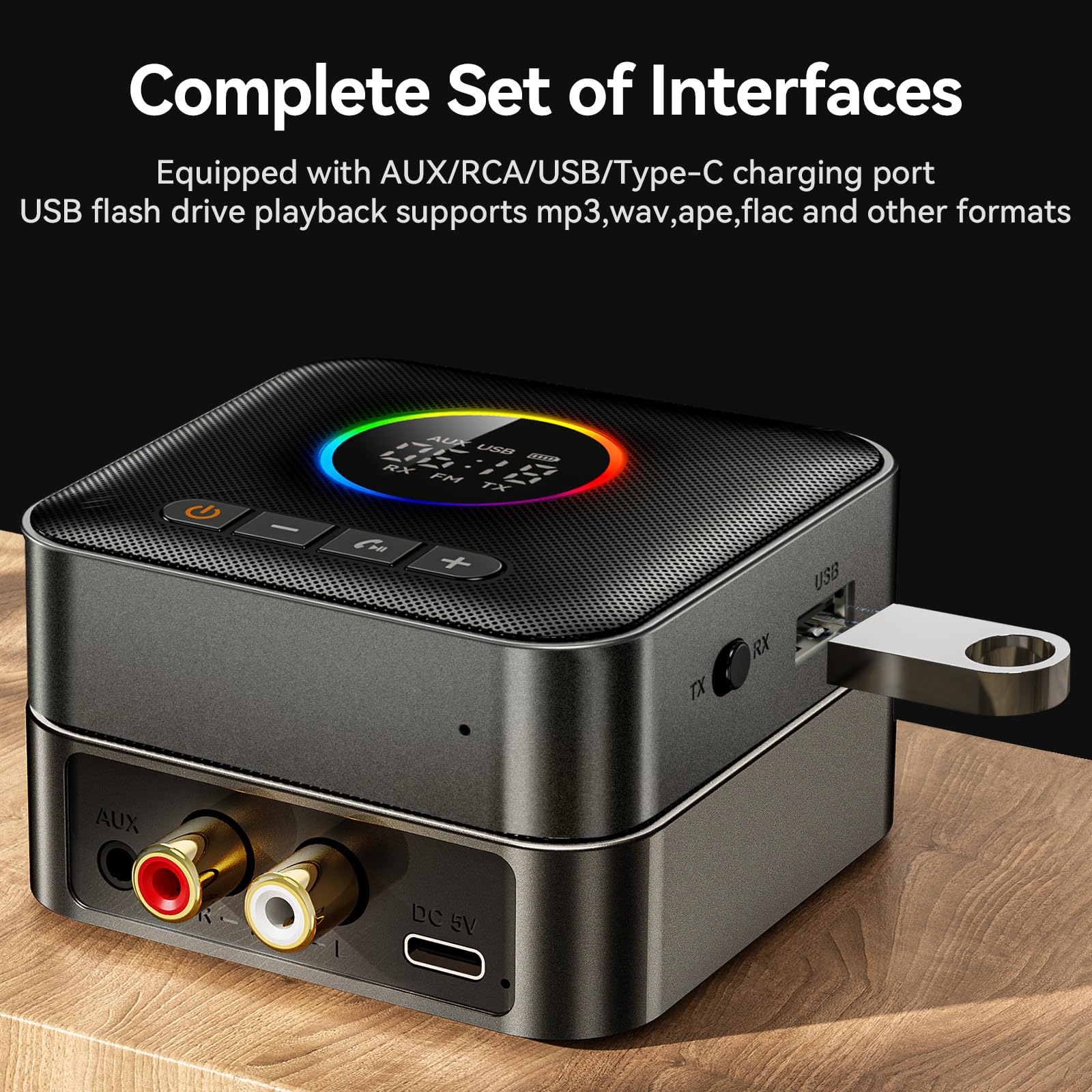 Bluetooth 5.4 Transmitter & Receiver 3-in-1 Adapter | HiFi Audio, FM Transmitter with LED Display | 3.5mm AUX, RCA, USB | for TV, Car, PC, Home Stereo, Speakers | Perfect for Streaming, Hands-Free Calls, and Wireless Audio