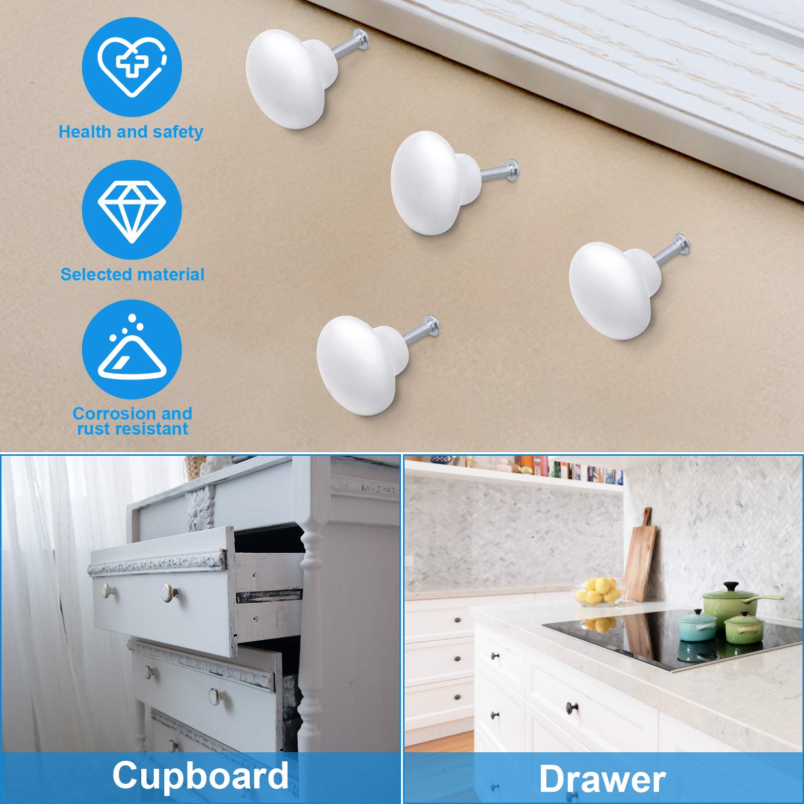 VORCOOL 5-Pack White Ceramic Cabinet Knobs - Round Drawer Pull Handles for Kitchen Cupboards & Furniture - Durable Ceramic Hardware for Cabinets, Dressers, and Home Decor (White)