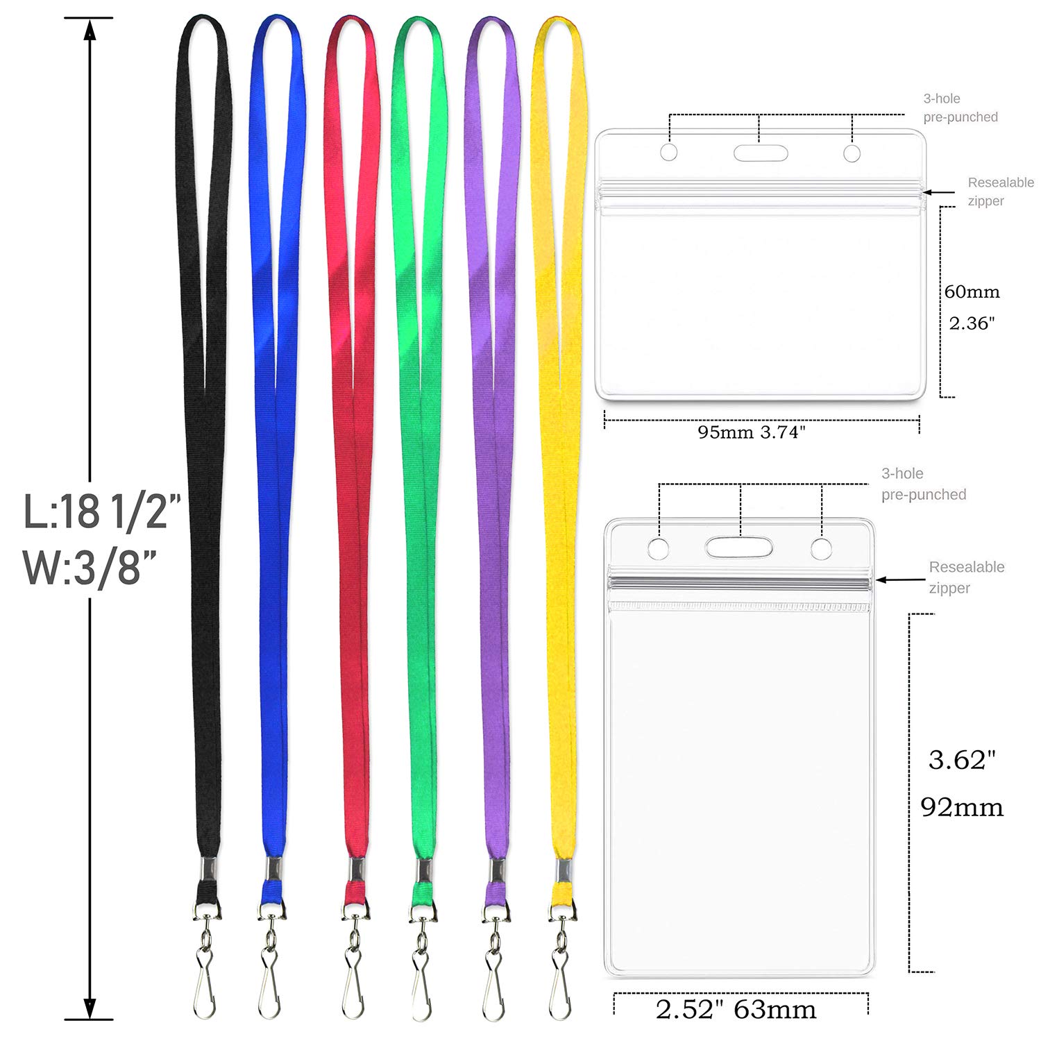 Waterproof ID Badge Lanyards with Holder & J Hook - 50 Pack for Office & Events
