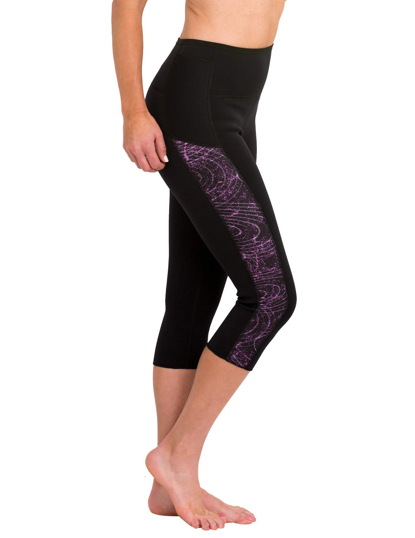 Delfin Spa Women's Neoprene Workout Capris - Thermal Heat Retention Tummy Control Leggings for Yoga, Gym & Fitness Training