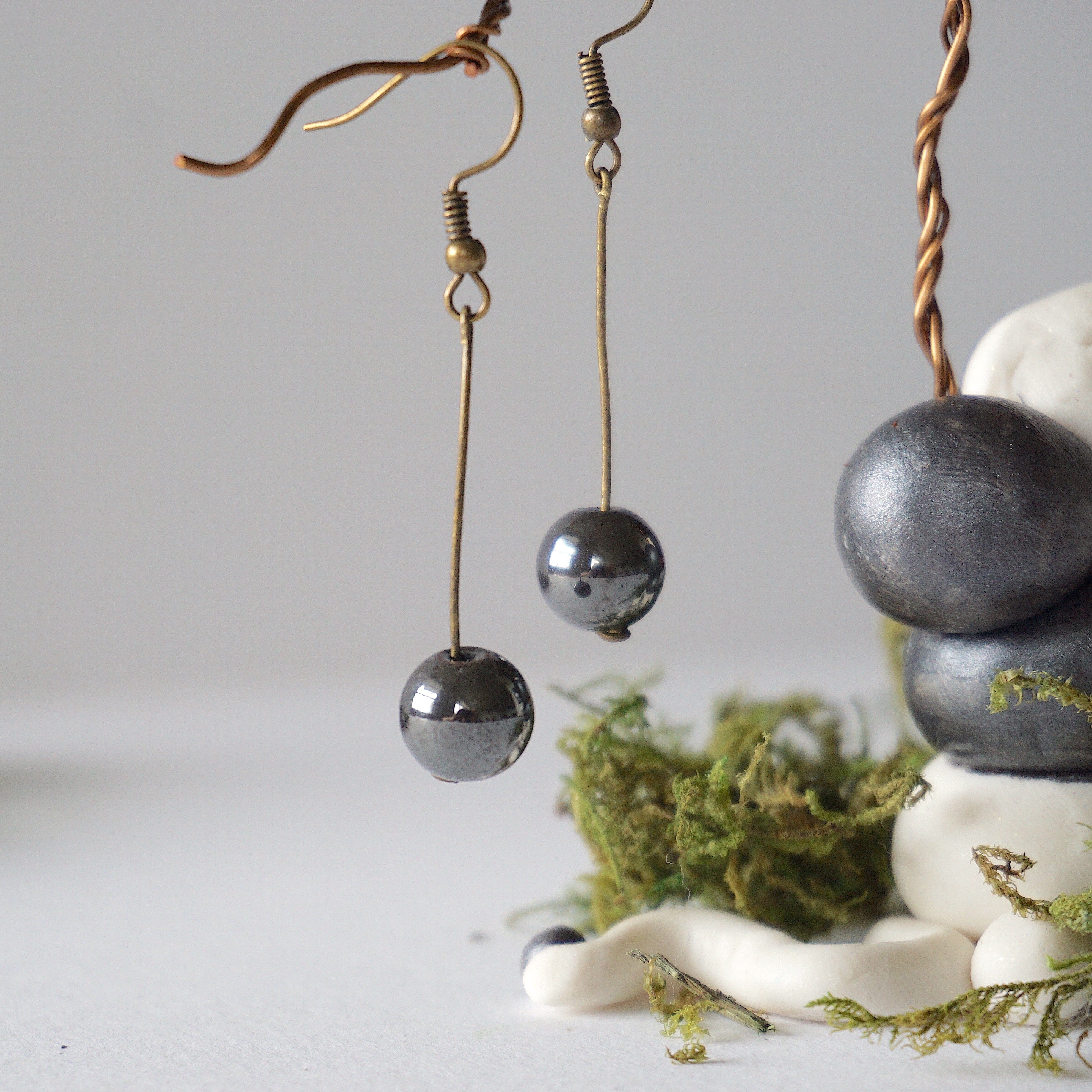 Stylish Hematite Bead Drop Earrings in Antique Bronze - Perfect for Casual Wear, Office & Evening Outfits