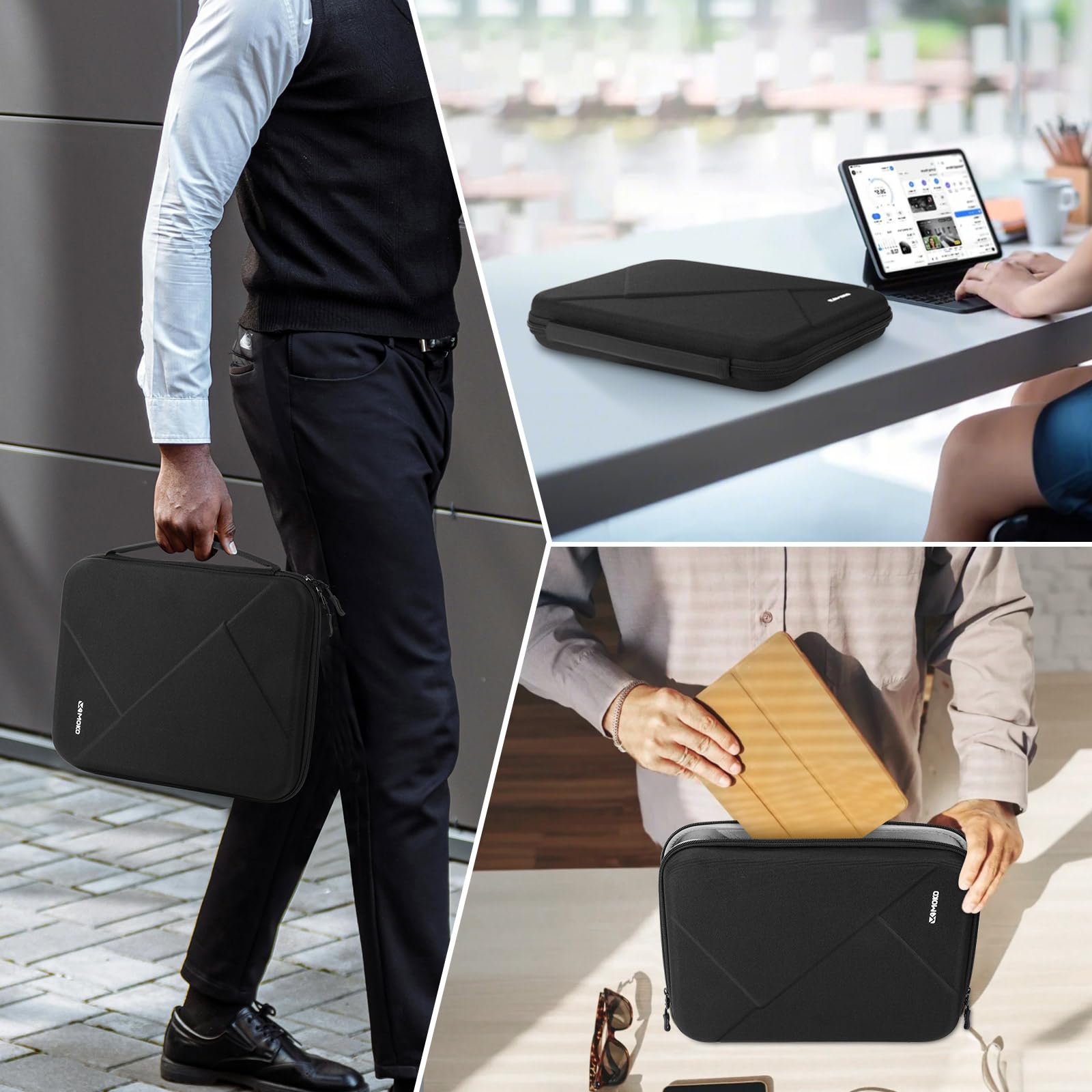 MoKo 13 inch Tablet Sleeve Case for iPad Air M3 2025, iPad Pro 13 M4/Air M2, Pro 12.9, Galaxy Tab S8+/S9+ 12.4 - Shockproof Hard Shell EVA Protective Cover with Storage Pocket & Padded Handle (Black) - Perfect for Travel, Office, and School Use