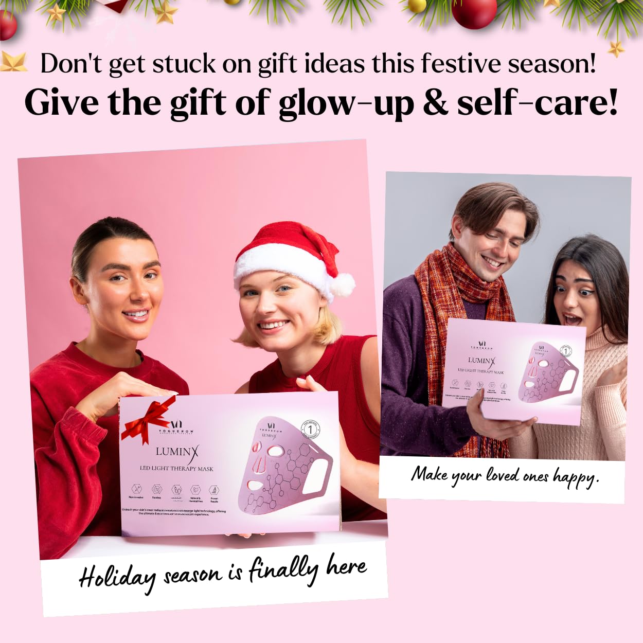 LuminX FDA Cleared LED Light Therapy Face Mask - 6 Pcs Hydrogel Sheet Mask Spa Kit with 4 Colors (Infrared & Red) - Anti-Aging Skin Care Treatment for Wrinkles & Acne - Perfect Christmas Gift Set for Women | Use at Home Spa, Facial Treatment, Self-Care Routine