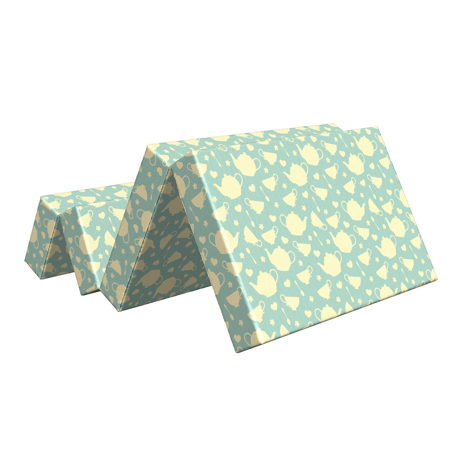 Ambesonne Foldable Kitchen Mattress - British Tea Cup & Teapot Design, 74.8