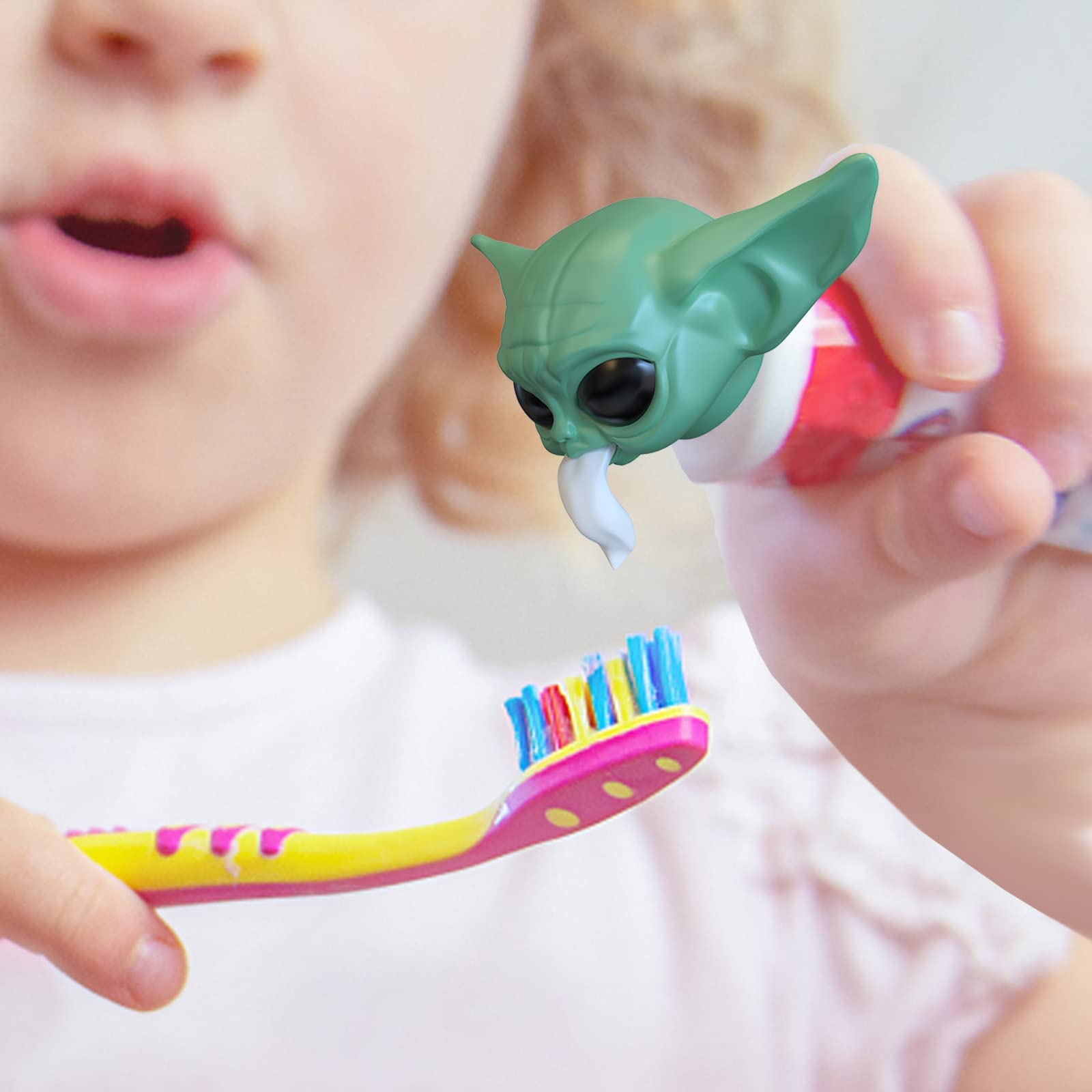 2022 The Child Toothpaste Cap Dispenser for Kids and Adults - Baby Yoda Toothpaste Topper & Funny Toothpaste Squeezer for Star Wars Fans (Green) - Perfect for Bathroom Organization & Kids Dental Care