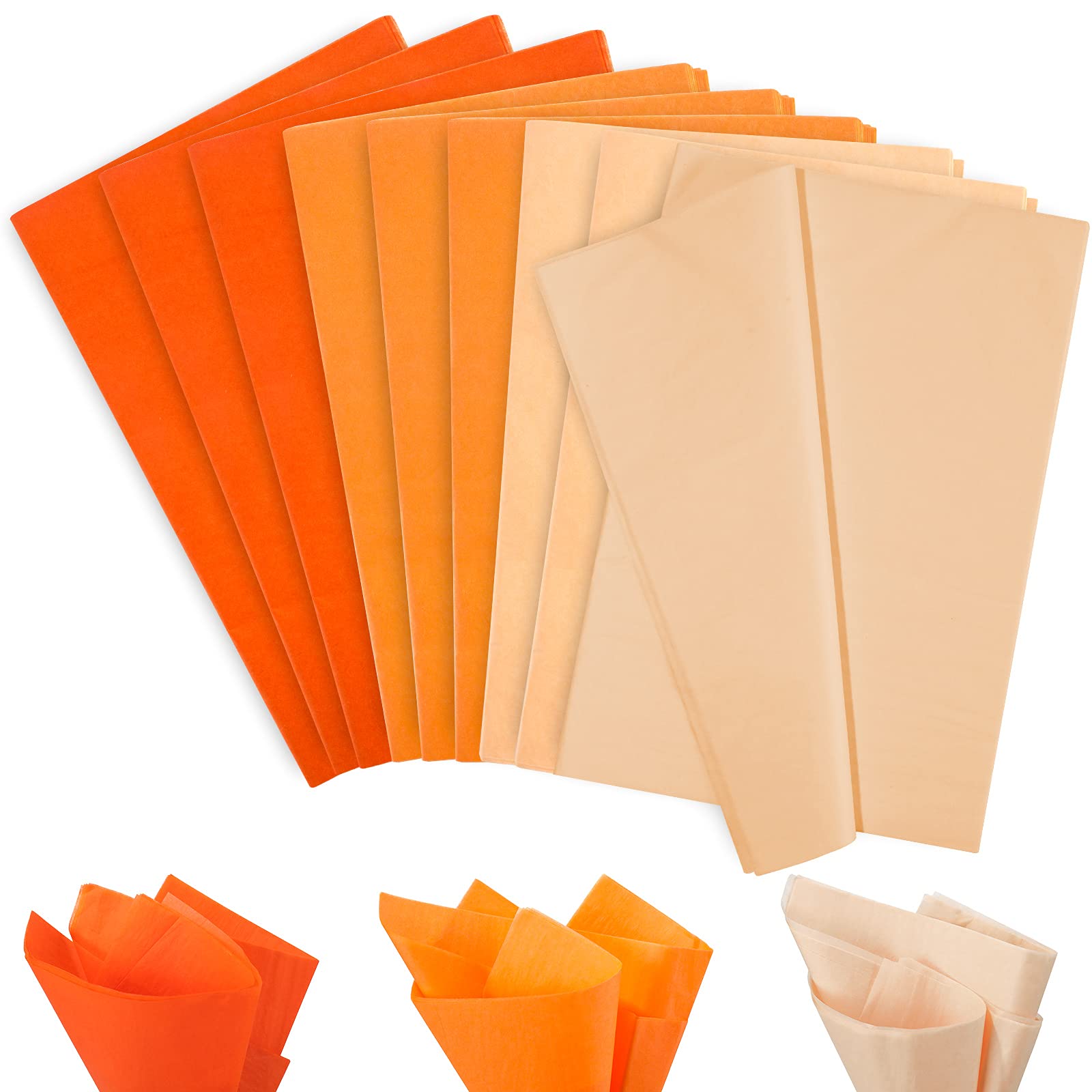 Whaline 120-Sheet Fall Assorted Orange Tissue Paper - 15x20 Inch Decorative Wrapping Paper for Halloween, Thanksgiving, Autumn Crafts | Gift Wrapping, Party Decor, DIY Pompom Projects