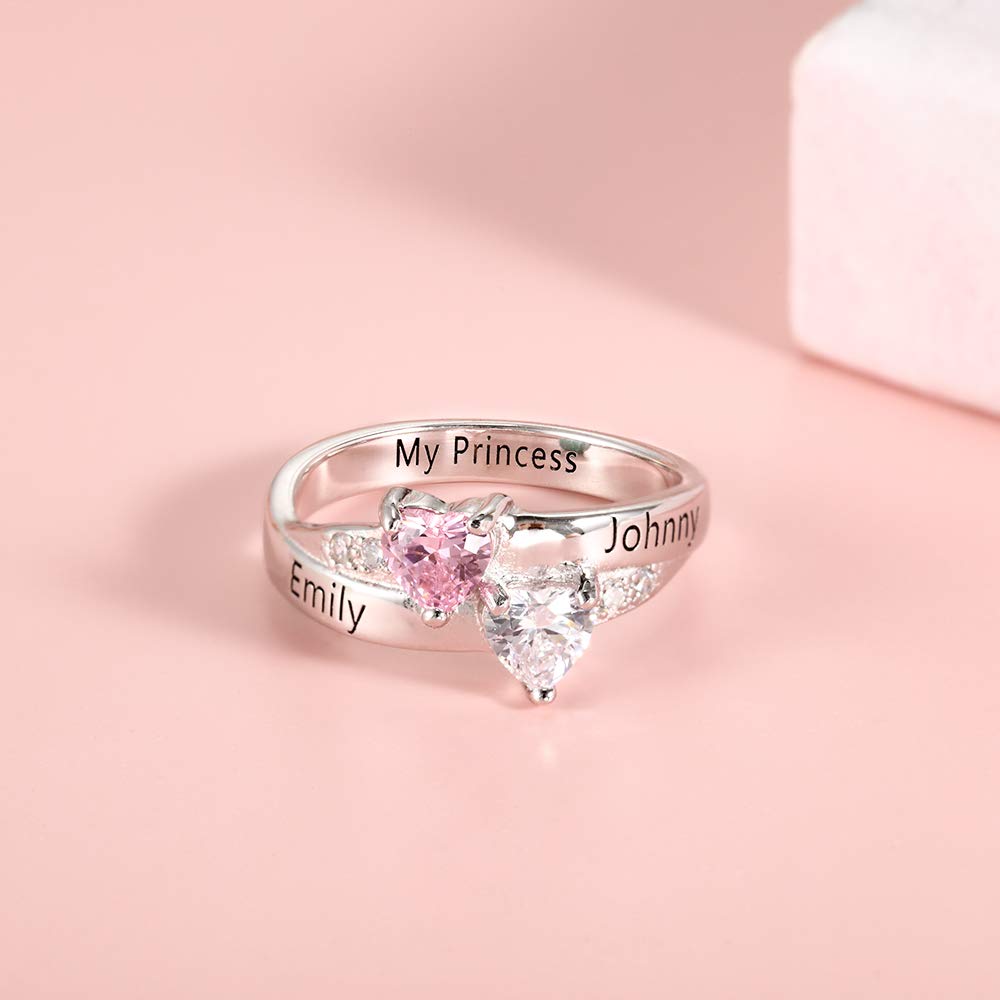 Personalized Mother's Ring with 2 Birthstones & Custom Names - Women's Promise Ring for Wife, Mom Gift for Mother's Day, Christmas, Anniversary - Perfect for Everyday Wear & Special Occasions