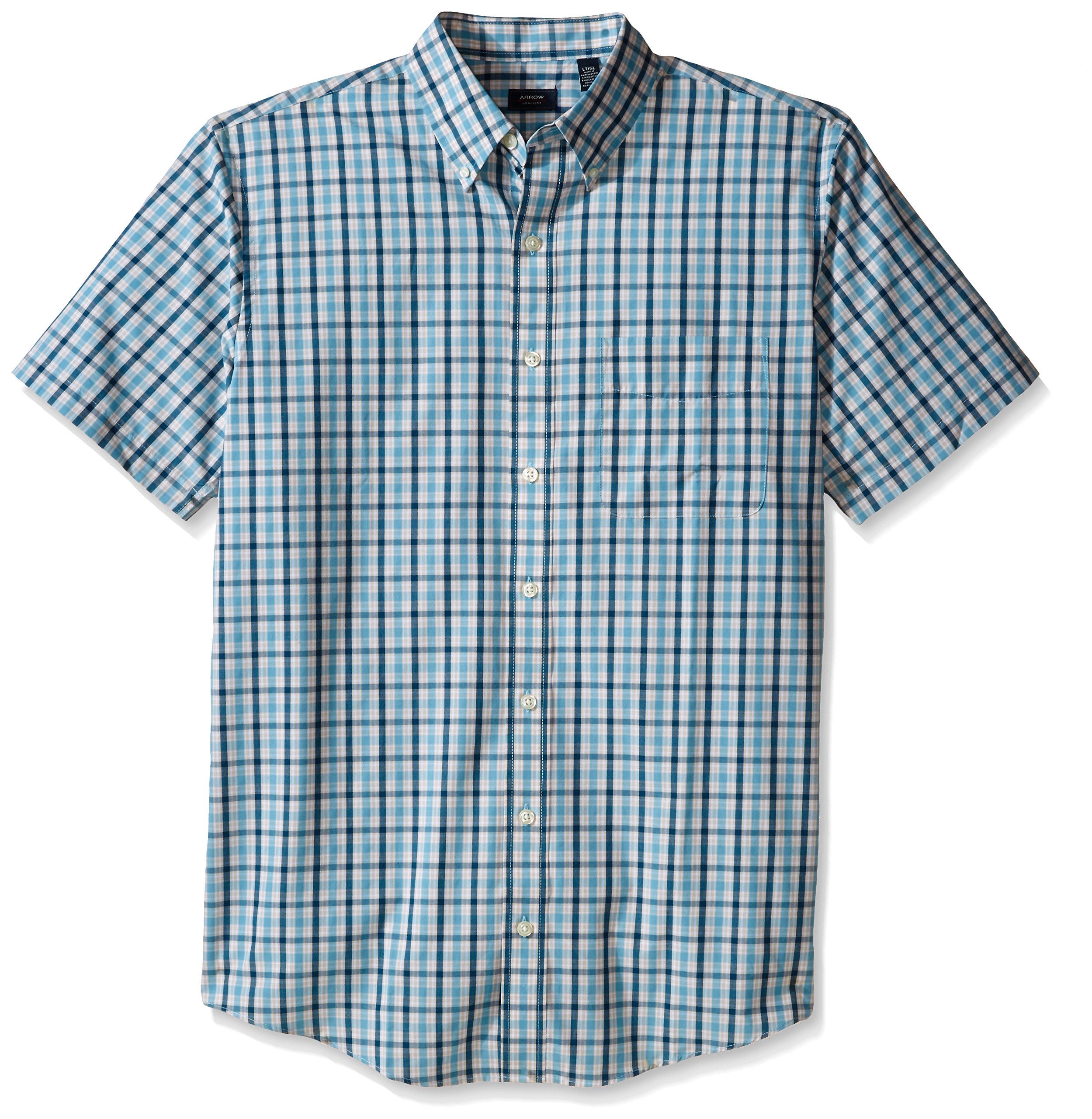 Arrow Men's Big & Tall Short Sleeve Mini Plaid Button-Up Shirt - Breathable Poplin Fabric for Casual Wear & Summer Outfits