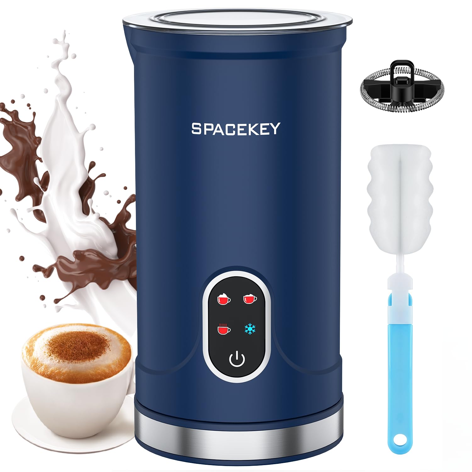 Spacekey 4-in-1 Electric Milk Frother & Steamer - Auto Shut-off, Quiet Mode, Temperature Control for Hot & Cold Foam - Perfect for Coffee, Latte, Cappuccino, Macchiato - Ideal for Home Kitchen, Office & Coffee Shops