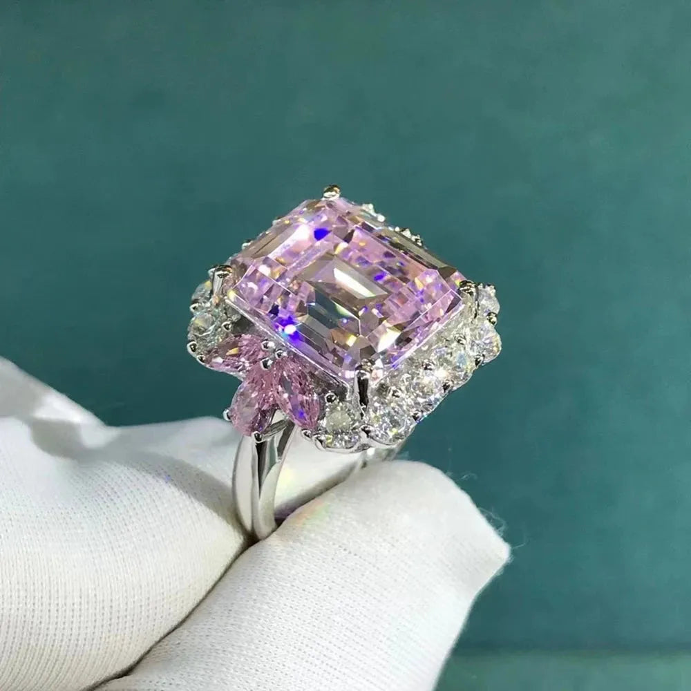 WUIHA 925 Sterling Silver 3EX Emerald Cut 6CT VVS Pink Sapphire Synthetic Moissanite Ring for Women | Elegant Gift for Anniversary, Engagement & Wedding | Drop Shipping Available