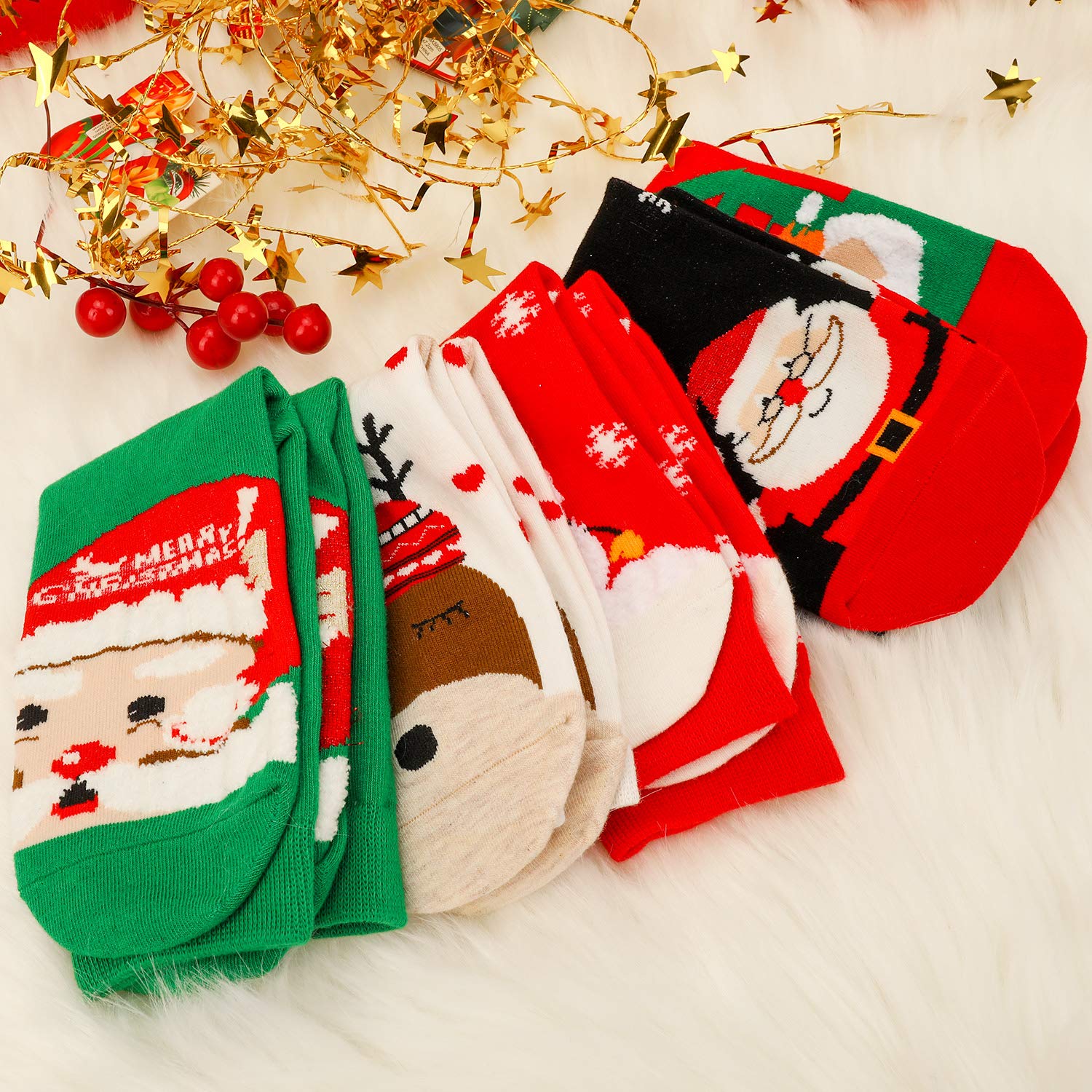Konsait 5 Pairs Christmas Socks - Funny Holiday Ankle Socks for Men, Women, Boys & Girls | Warm Cotton Thermal Winter Socks with Cartoon Designs | Perfect for Christmas Gifts, Office Parties & Cozy Home Wear