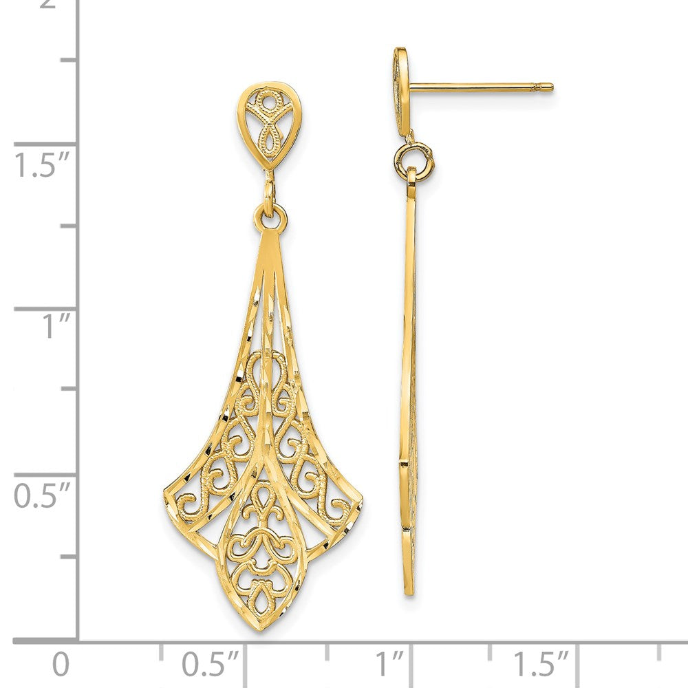 Gold Diamond Cut Filigree Dangle Post Earrings TE717 - Elegant Women's Jewelry for Parties, Weddings & Special Occasions
