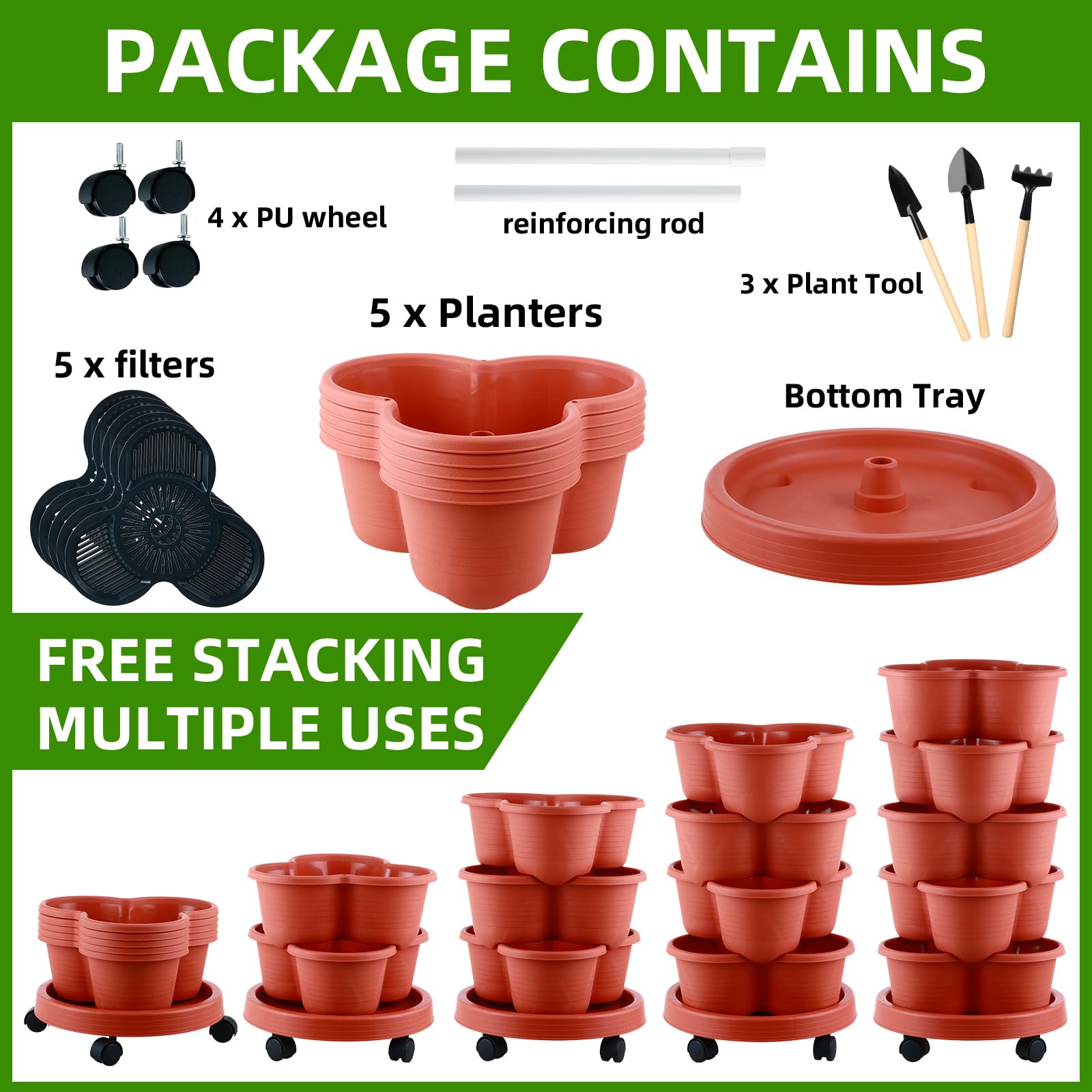 5-Tier Stackable Vertical Garden Planter - Greenstalk Strawberry & Herb Planter for Indoor/Outdoor Use - Perfect for Growing Flowers, Succulents, Lettuce in Small Spaces, Balconies & Patios
