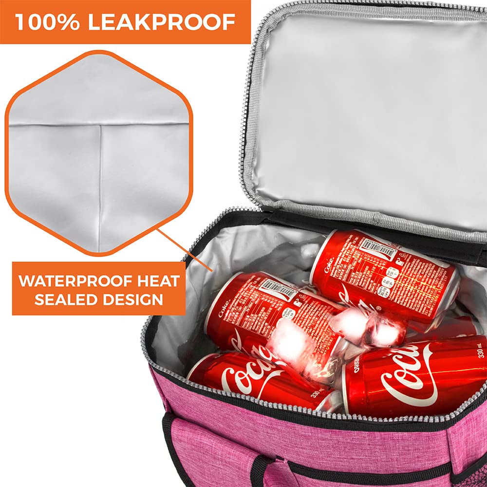 OPUX Insulated Lunch Bag - Leakproof Heather Pink Lunch Box for Work & School, Portable Soft Cooler Bag with Shoulder Strap for Men, Women & Kids - Holds 18 Cans/10L - Perfect for Office, Picnics & Outdoor Activities