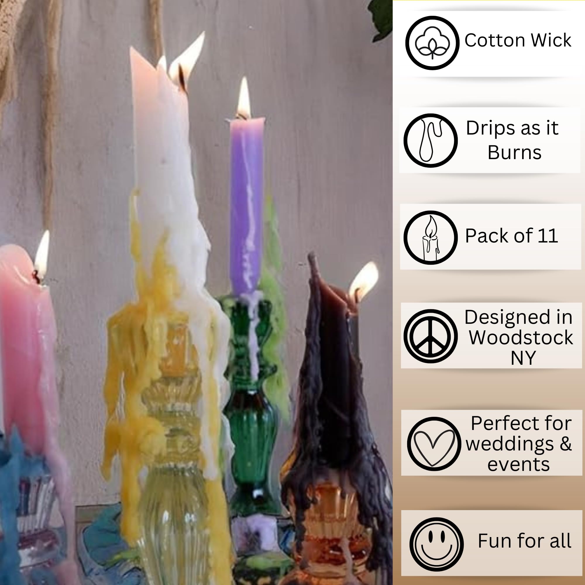 Hippie Drip Candles - 11 Pack Taper Candles for Wine Bottles & Home Decor
