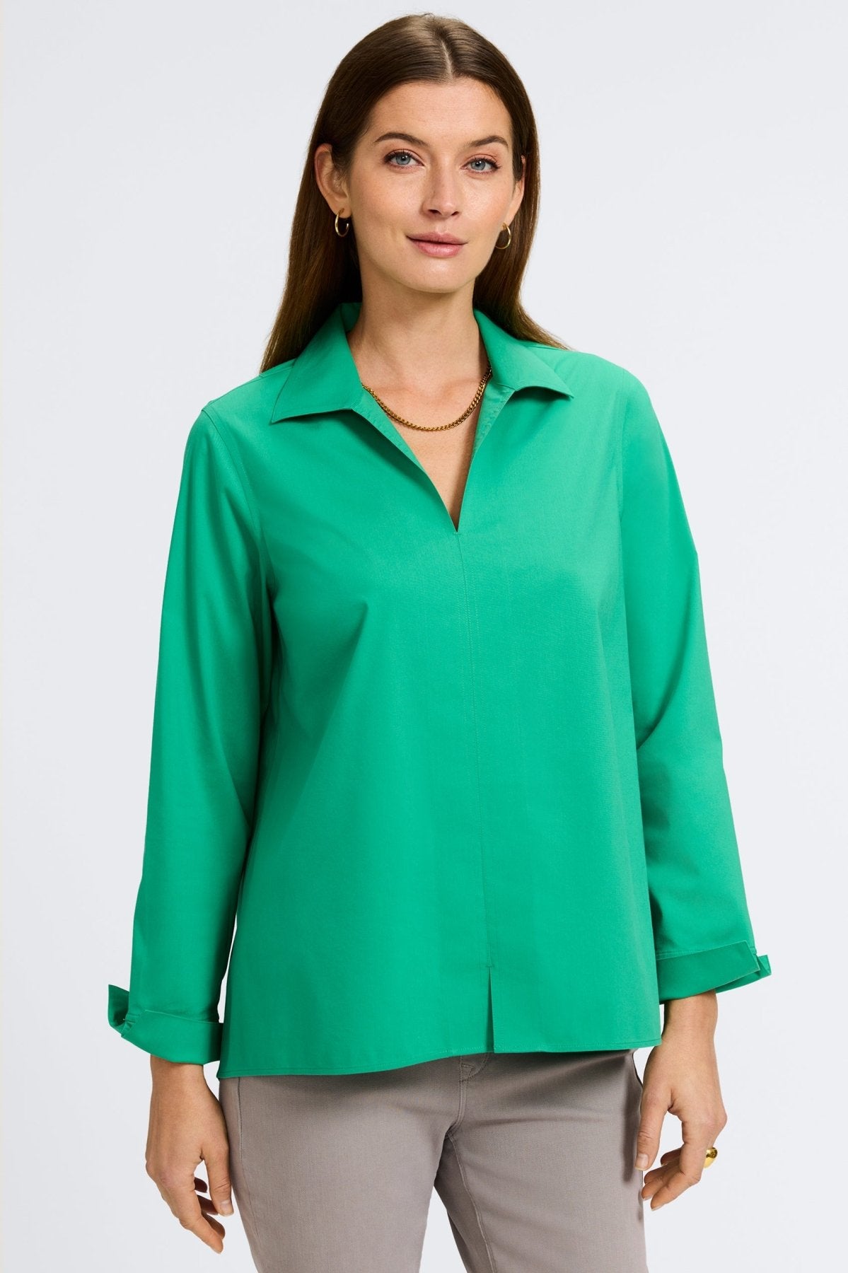 Agnes Wrinkle-Free Stretch Long Sleeve Popover Shirt for Women | Comfortable No-Iron Blouse for Office, Travel & Casual Wear