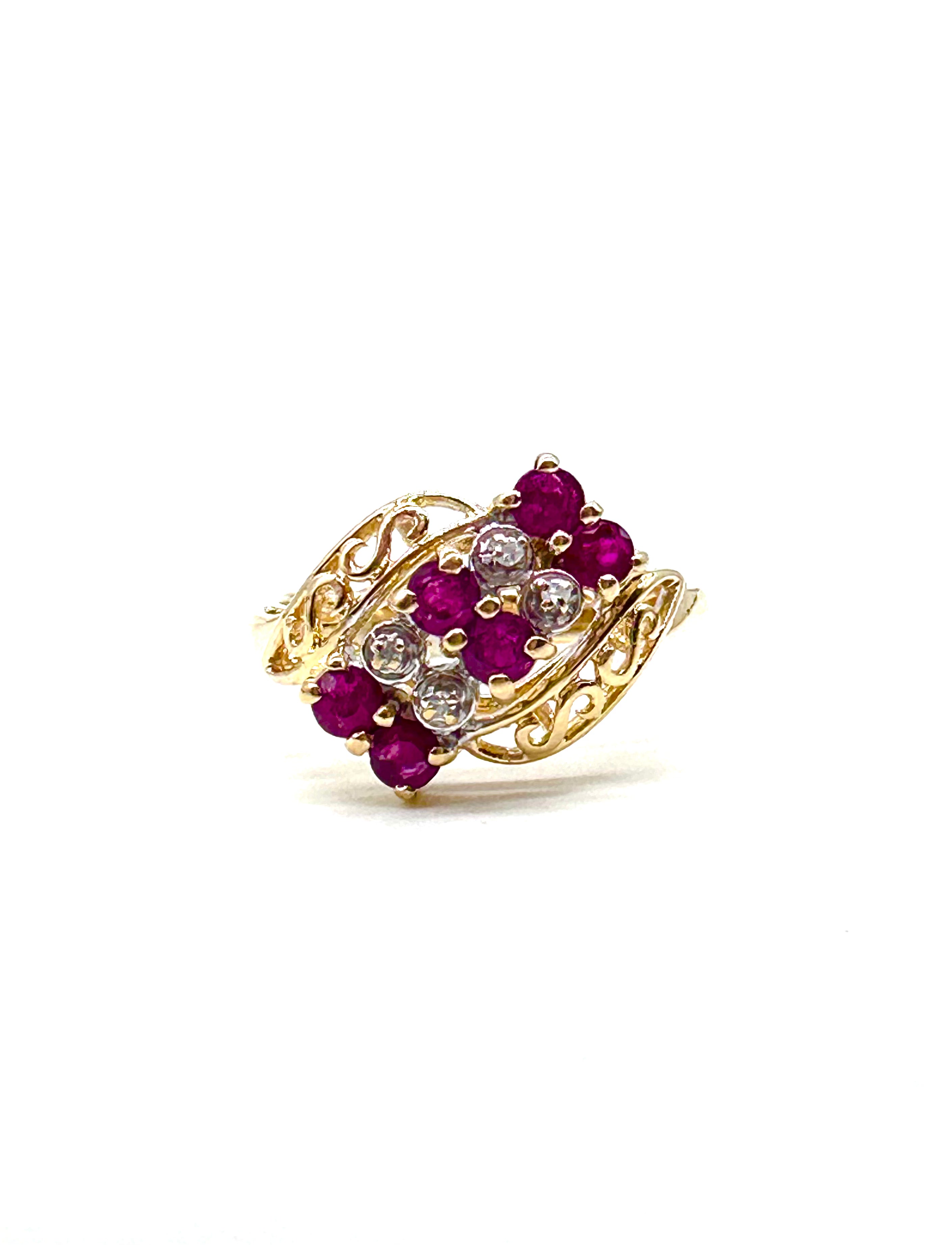 Exquisite Ruby and Diamond Bypass Ring - Elegant 14K Gold Wedding Band, Anniversary Gift for Her, Perfect for Bridal Jewelry & Special Occasions