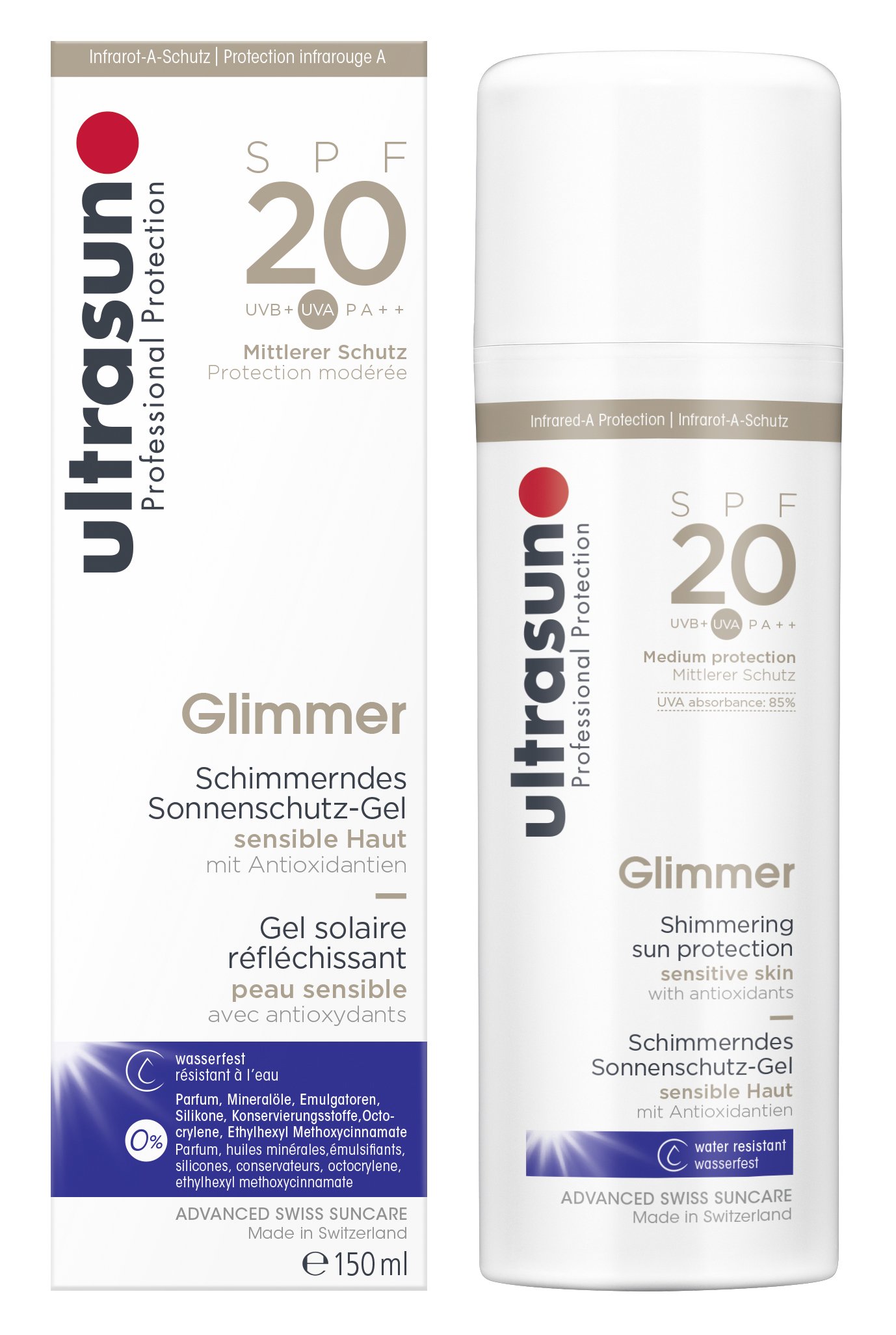 UltraSun SPF20 Glimmer Sensitive Formula Sunscreen Lotion - 150ml All Day Protection for Sensitive Skin | Daily Moisturizer with Shimmer for Face & Body