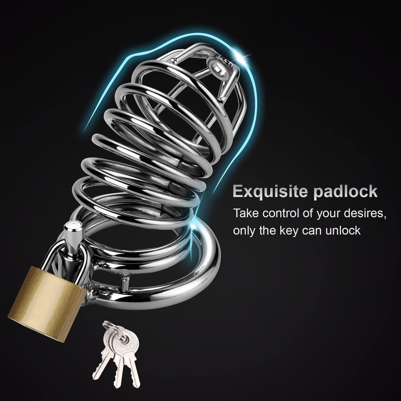 Premium Metal Cock Cage Male Chastity Device with 3 Adjustable Rings & 3 Keys - Secure Locking Sex Toy for BDSM, Couples Play, and Solo Exploration