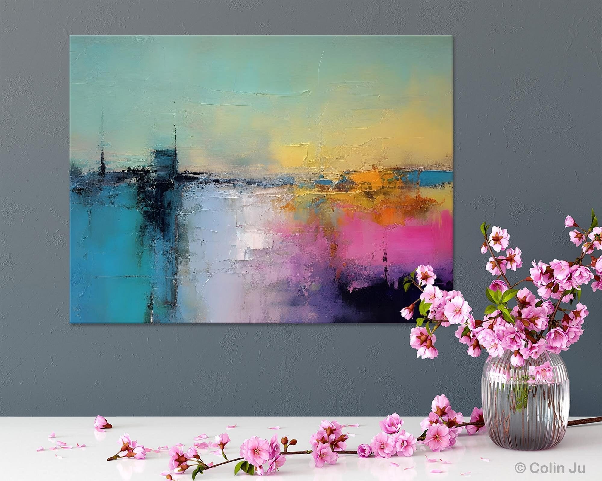 Hand Painted Original Abstract Landscape Canvas Wall Art - Modern Acrylic Painting for Bedroom Decor | Contemporary Home & Office Wall Decor