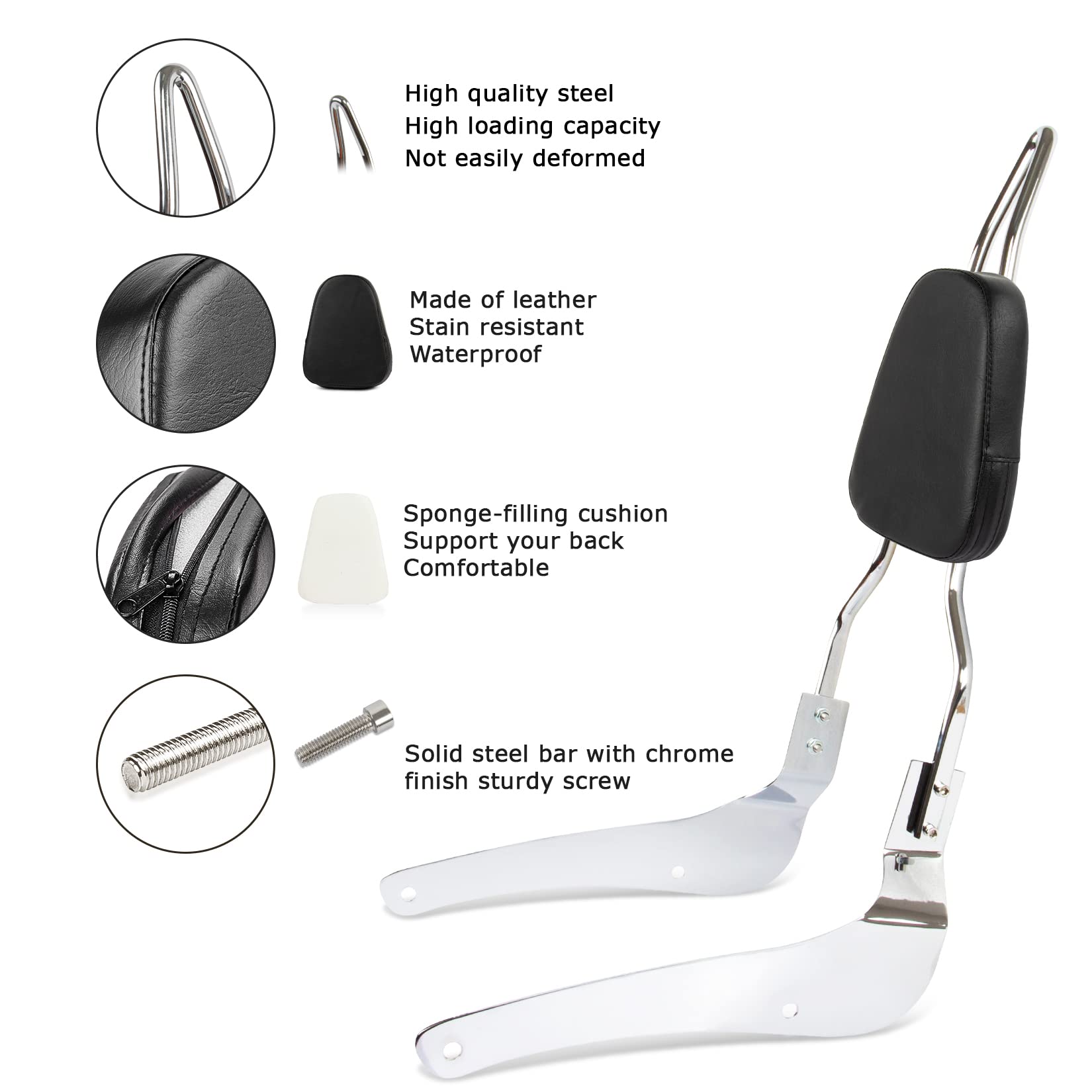 Motorcycle Passenger Backrest Sissy Bar with Luggage Rack & Comfort Pad Kit - Fits Suzuki Boulevard VL400 VL800 M50 C50 - Perfect for Long Rides and Touring Comfort