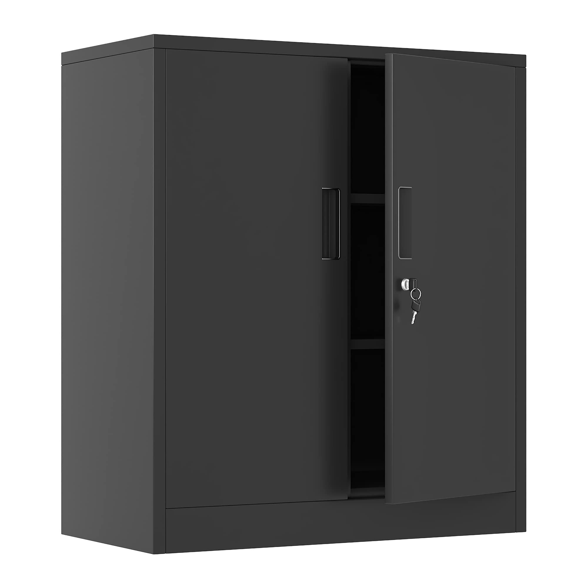 Lockable Metal Storage Cabinet with 2 Adjustable Shelves - Small Steel Storage Cabinet for Garage, Home Office, Basement, Pantry, Classroom & Workshop (Black) | Perfect for Organizing Tools, Files & Supplies in Any Space