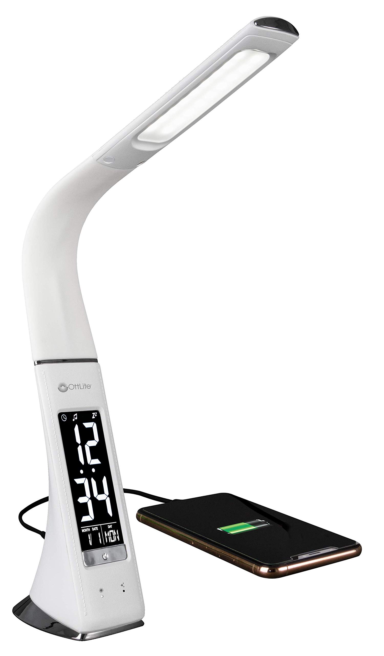OttLite Thrive LED Sanitizing Desk Lamp with Digital Clock & USB Charger - 99.9% Bacteria Elimination, Touch Control, Adjustable Gooseneck for Home Office, Reading, Crafting | Perfect for Nightstands, Dorm Rooms & Workspaces
