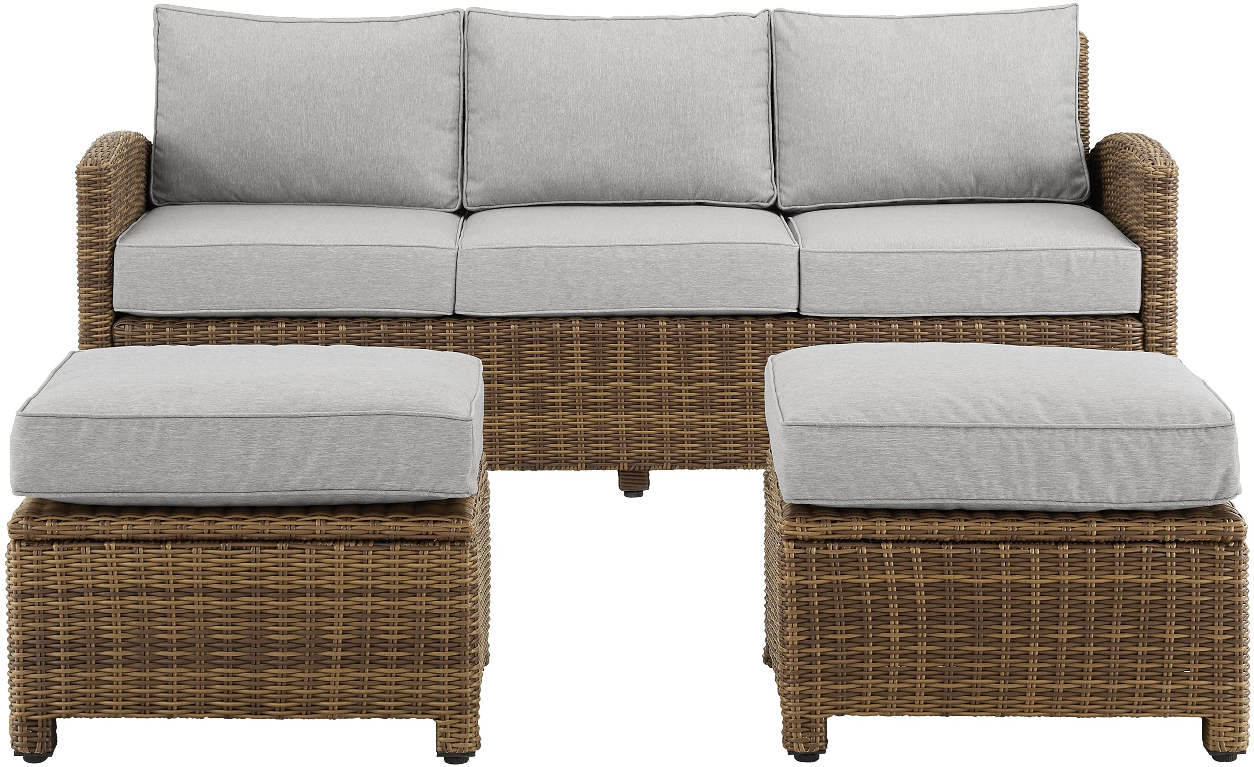 Crosley Bradenton 3-Piece Outdoor Wicker Sofa Set with Gray Cushions - Patio Furniture Conversation Set for Porch, Deck, Backyard & Garden Relaxation