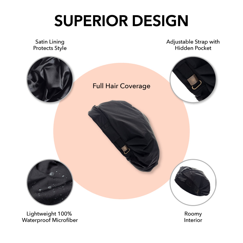Waterproof Adjustable Shower Cap with Satin Lining - Hairbrella for Wet Hair Protection | Perfect for Bathing, Swimming & Salon Visits
