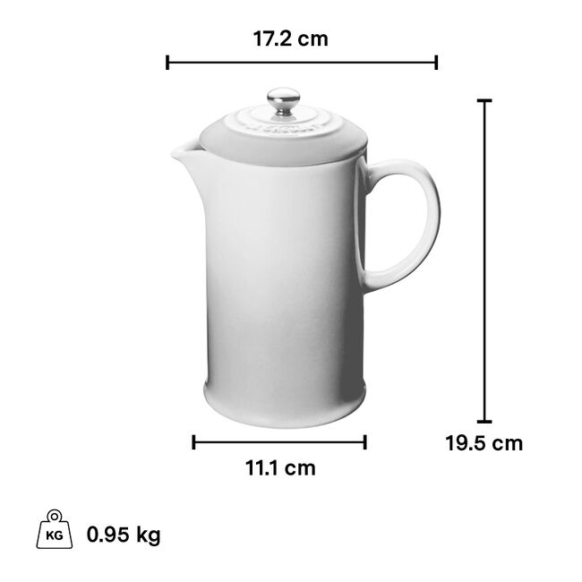 Le Creuset 1 Liter French Press Coffee Maker - Cerise Red Stoneware for Home, Office & Camping Use