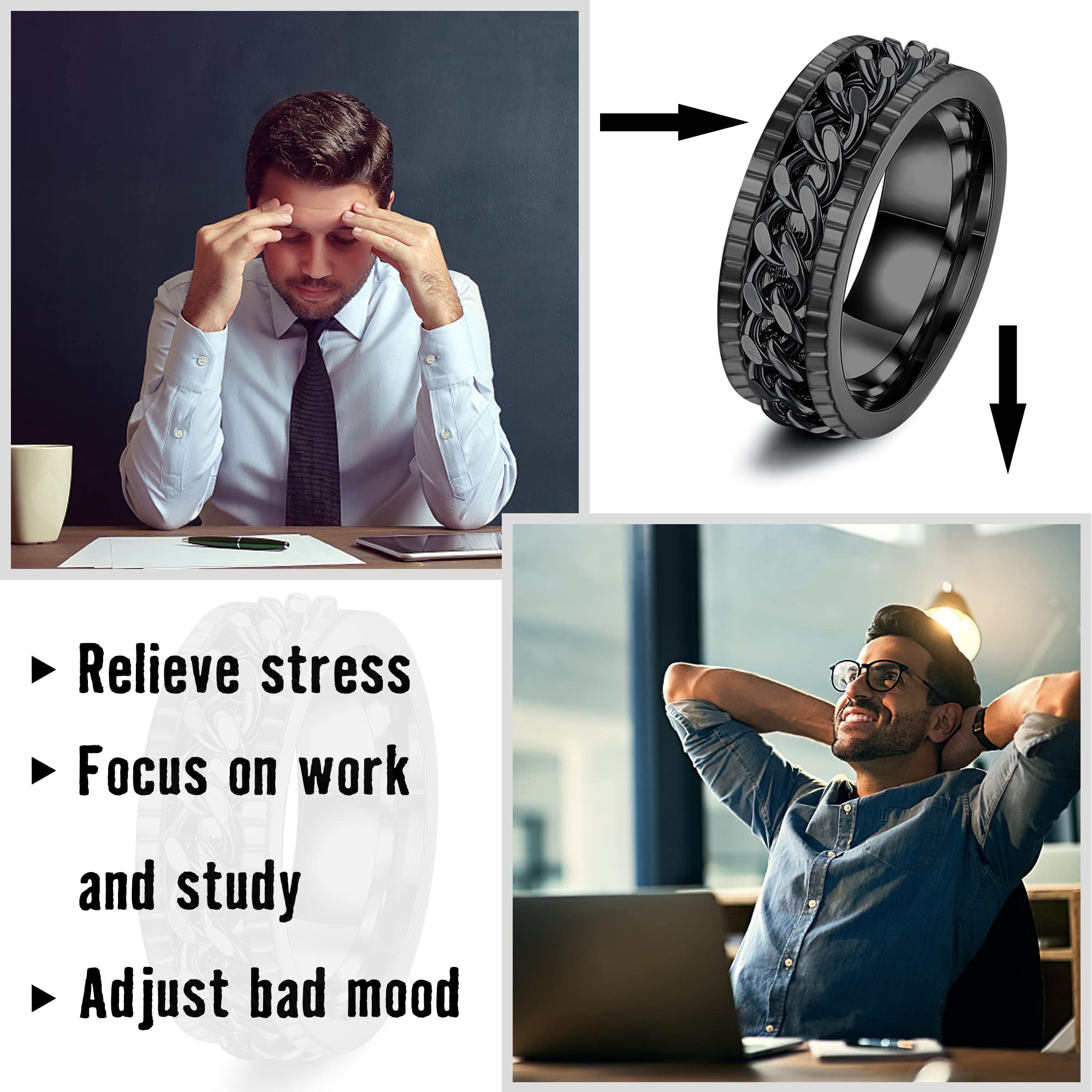 16Pcs Stainless Steel Spinner Rings for Men & Women - Anxiety Relief Fidget Rings with Beveled Edges, Celtic Black Band Wedding Promise Rings Set - Perfect for Stress Relief, Gift Giving and Everyday Wear