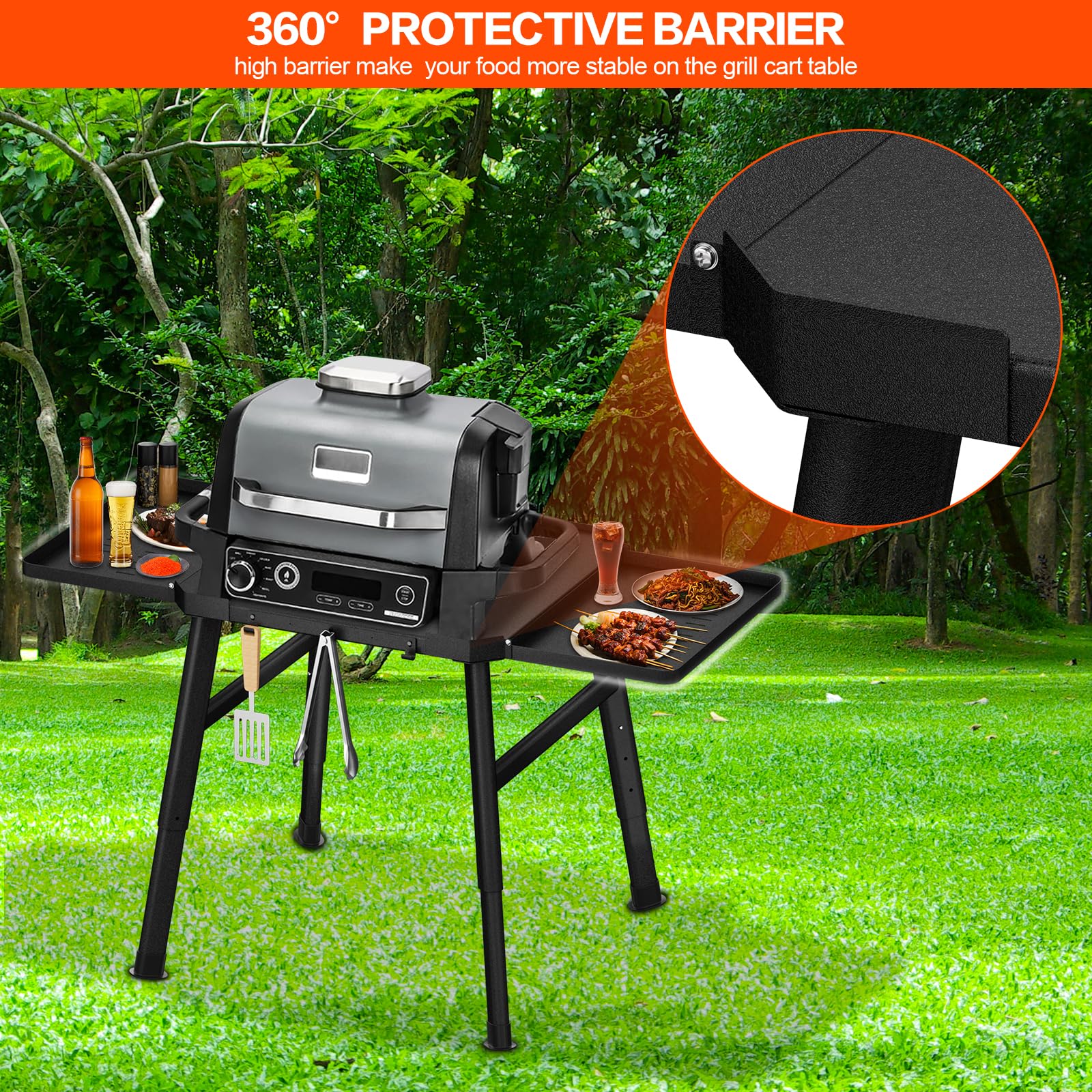 Universal Grill Table Stand for Ninja OG & OO Series, Woodfire & Pizza Oven - Outdoor Cooking Side Table with Utensil Holder | Perfect for Backyard BBQs, Camping & Patio Parties