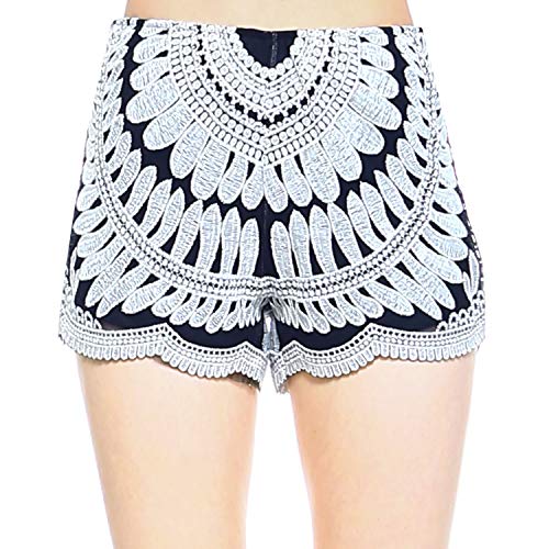 Fashionazzle Women's Casual Summer Beach Shorts - Solid Color Lace Crochet Shorts for Vacation, Pool Party & Boho Outfits