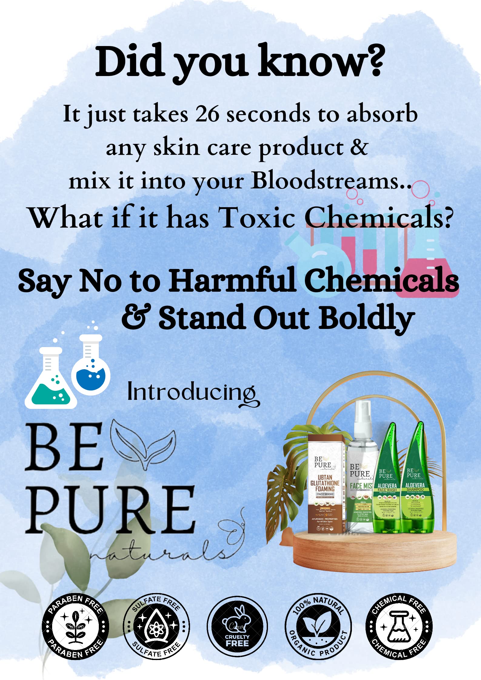 Be Pure Naturals Pimple Clear Face Mist - 100% Ayurvedic Acne Treatment for Pimples, Rashes & Skin Irritations | Soothes Sunburn, Itching & Allergies (100ml) | Perfect for Daily Skincare, Post-Workout Refresh & Travel Essentials