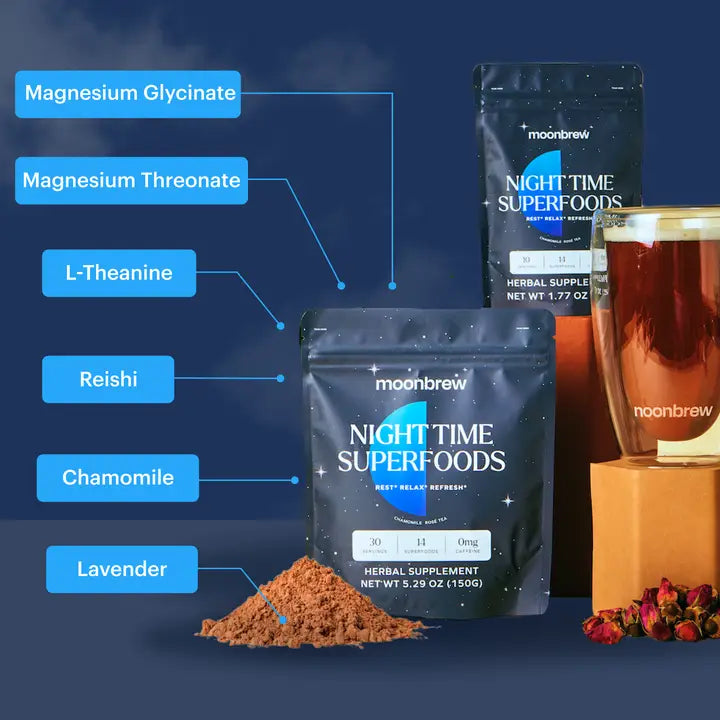 Moonbrew Night Time Tea with Cocoa Blend - Relaxing Herbal Tea for Sleep & Stress Relief - Perfect for Evening Relaxation & Bedtime Rituals