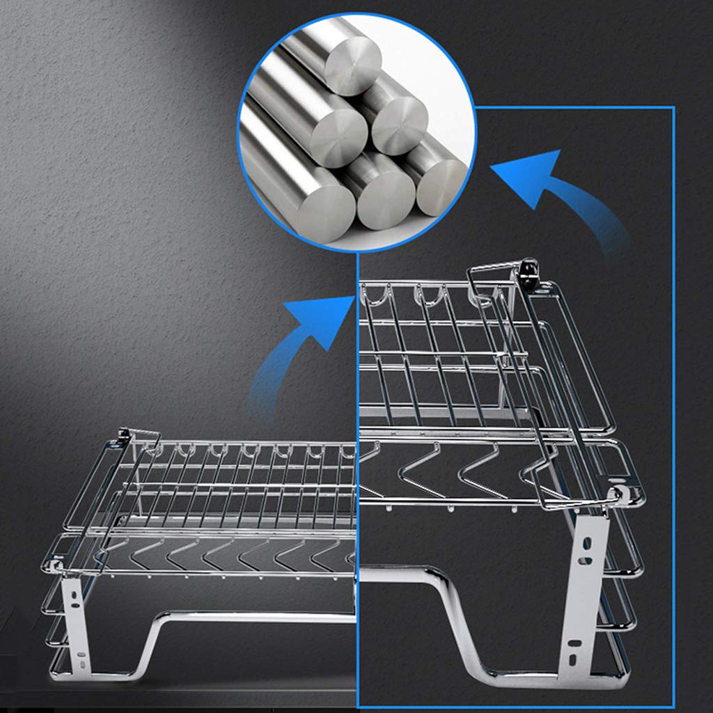 2-Tier Pull-Out Dish Rack Organizer - 2 Pack Stainless Steel Wire Basket for Kitchen Cabinet Storage | Space Saving Base Larder Unit | Perfect for Bowls, Plates & Utensils Organization in Small Kitchens