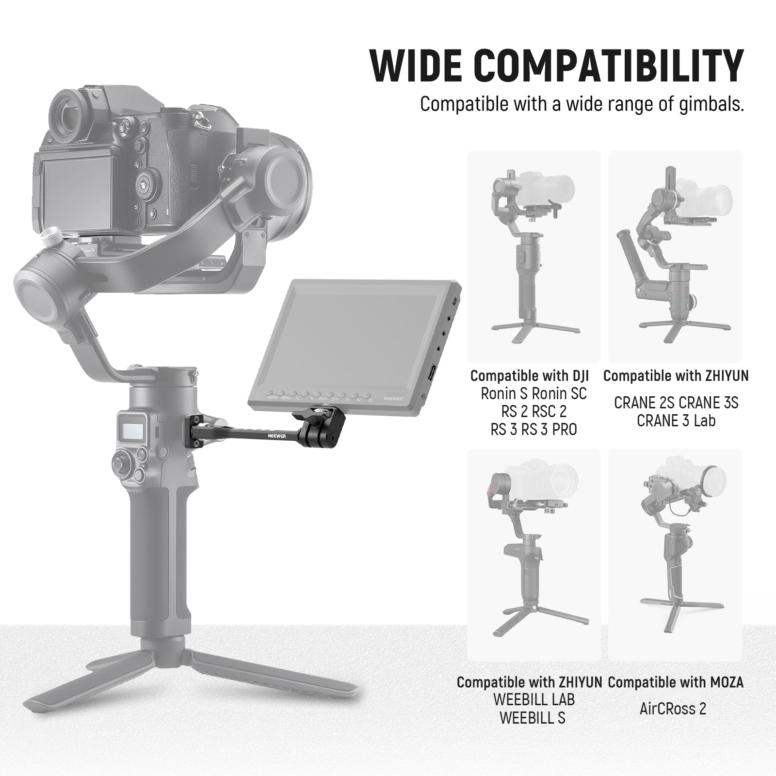 NEEWER GA005 Adjustable Field Monitor Mount for Gimbal Stabilizer - Universal Camera Monitor Holder for DSLR, Mirrorless, Video - Perfect for Filmmaking, Vlogging & Live Streaming
